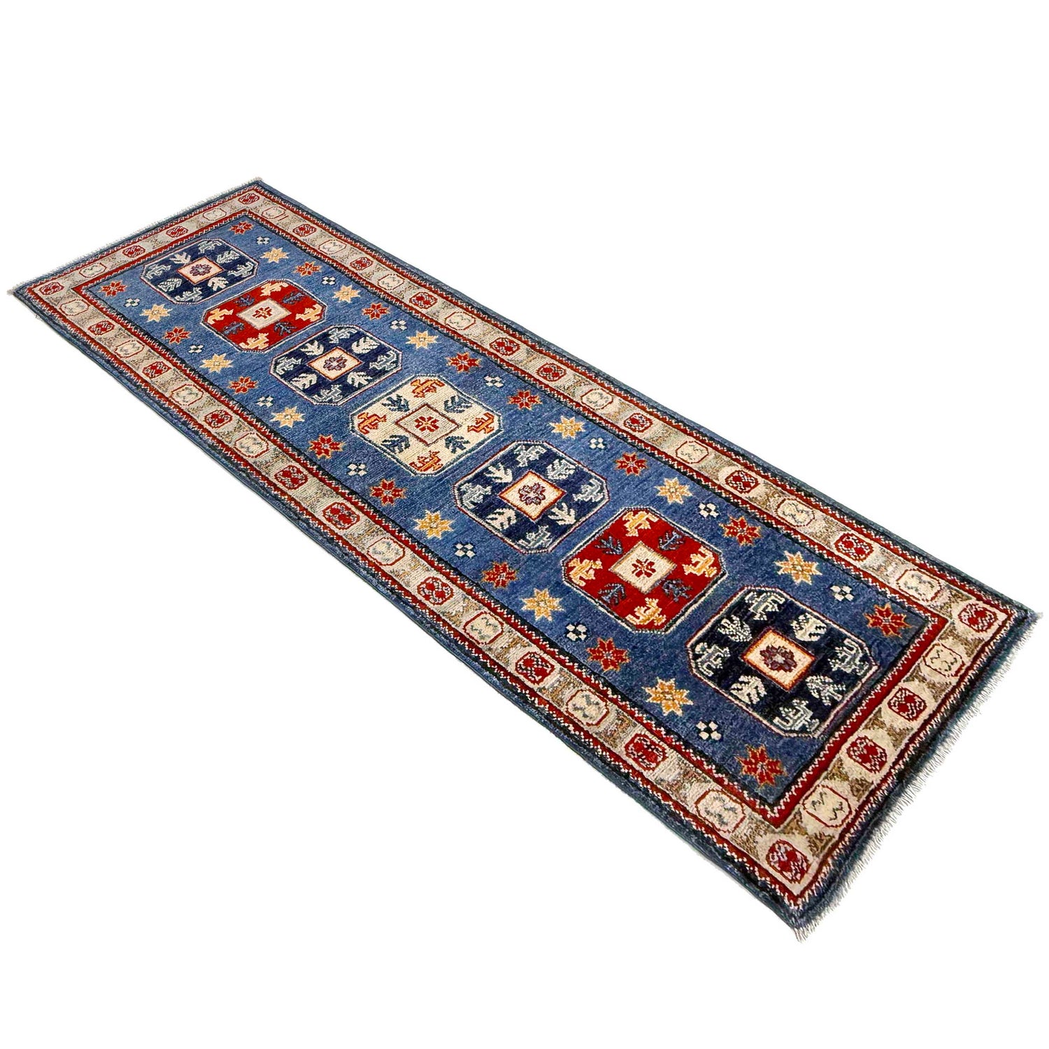 Kazak Rug Handmade Blue Medallion 6' Runner