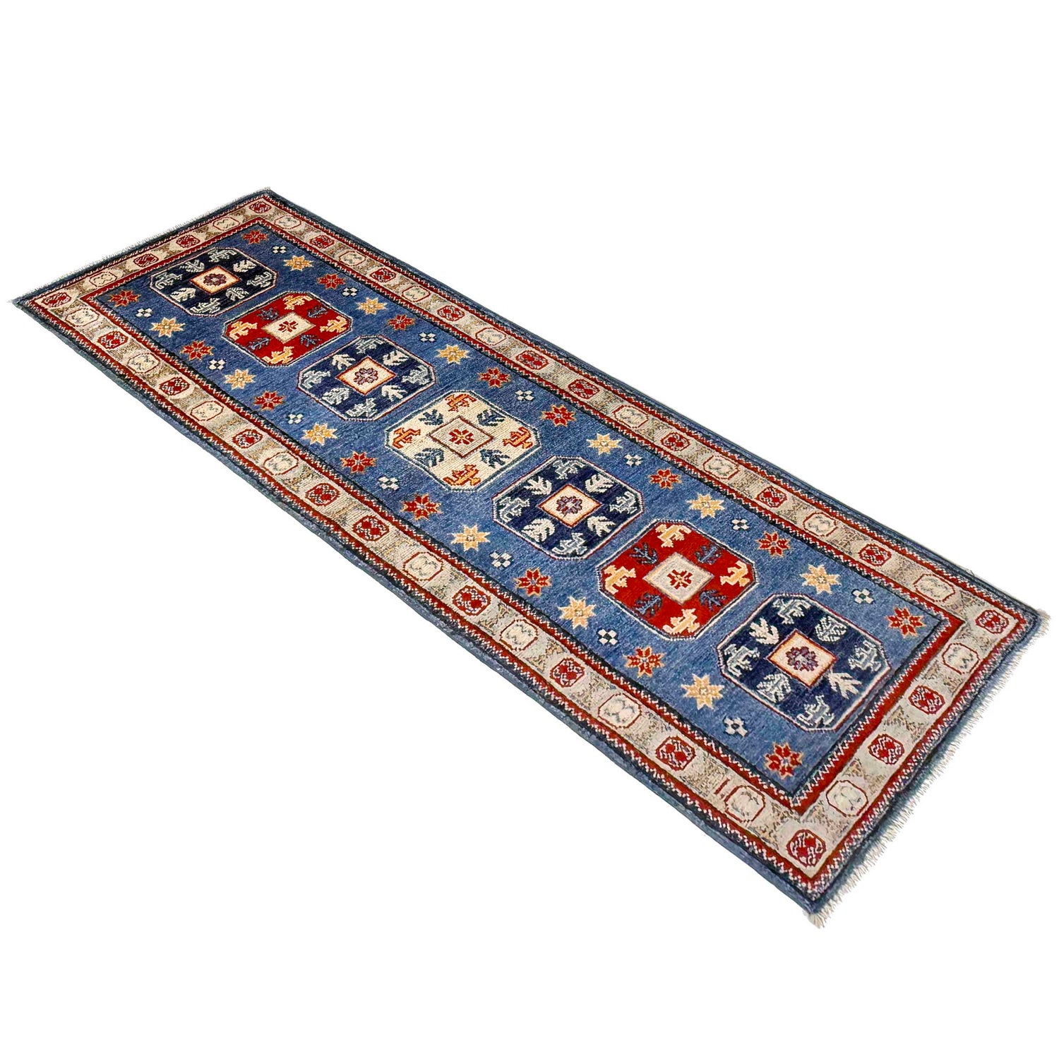 Kazak Rug Handmade Blue Medallion 6' Runner