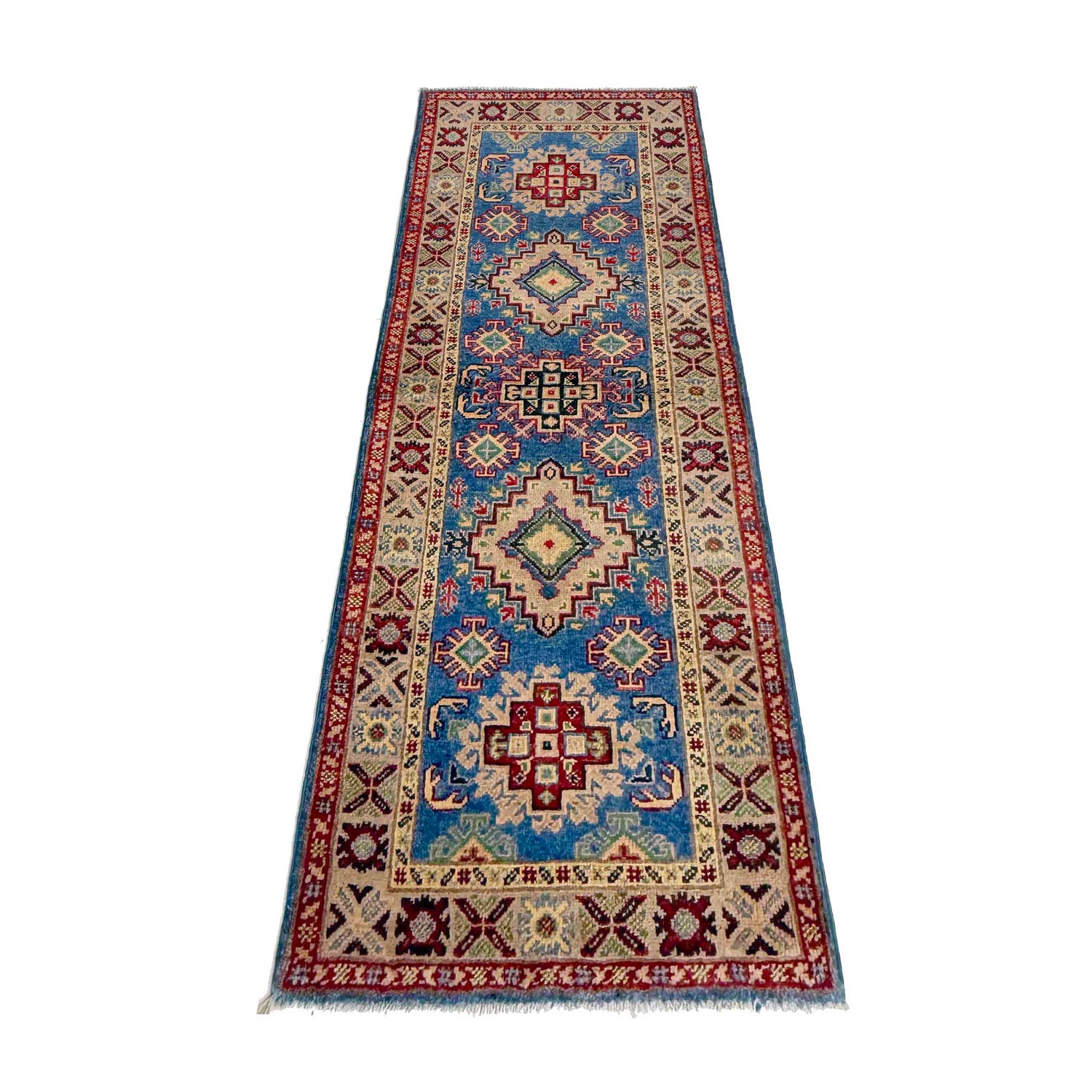 Kazak Rug Handmade Blue Medallion 6' Runner