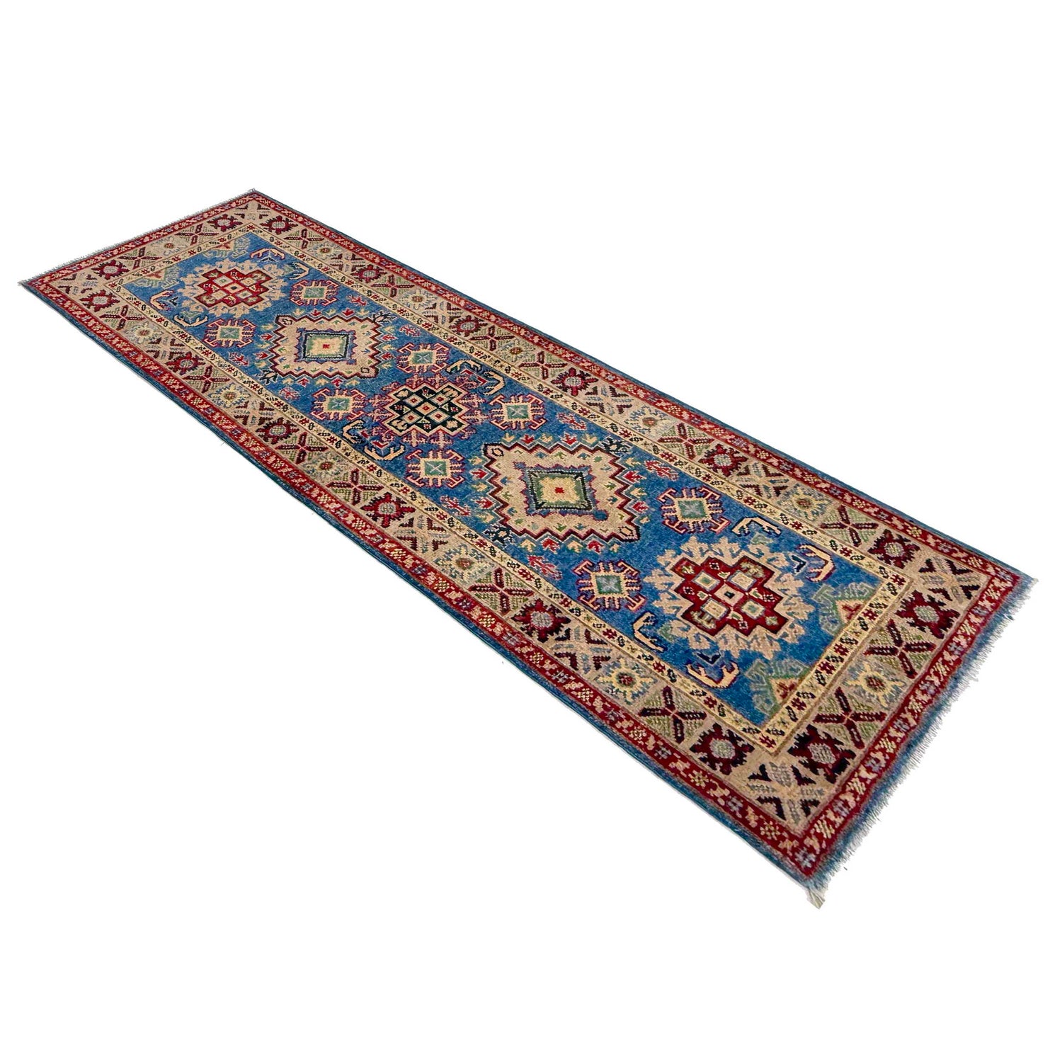 Kazak Rug Handmade Blue Medallion 6' Runner