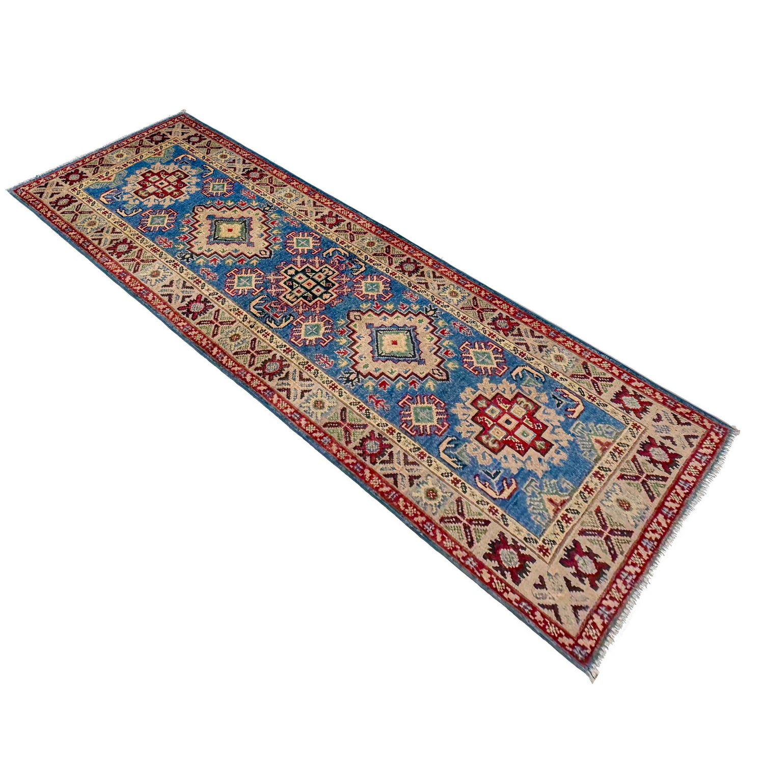 Kazak Rug Handmade Blue Medallion 6' Runner