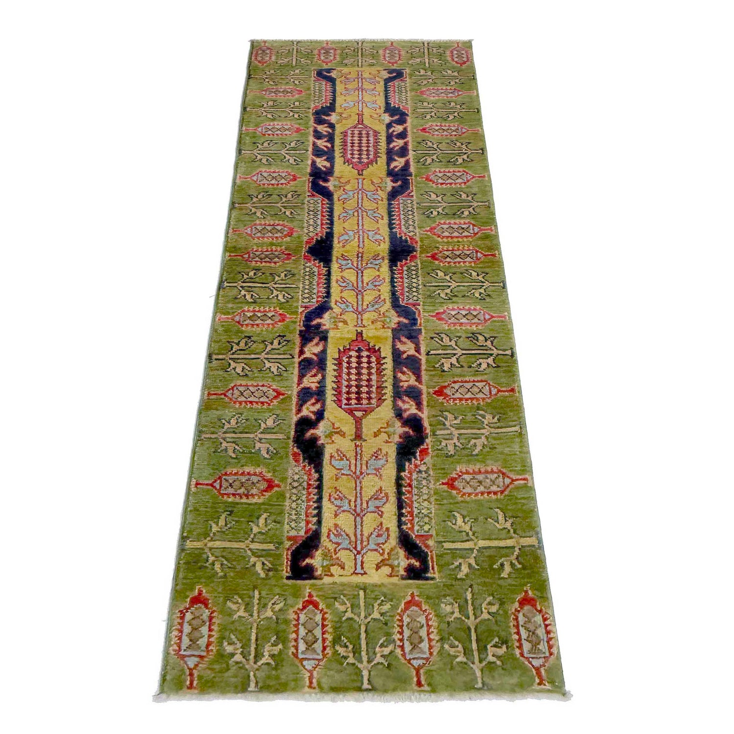 Kazak Rug Handmade Green Medallion 6' Runner