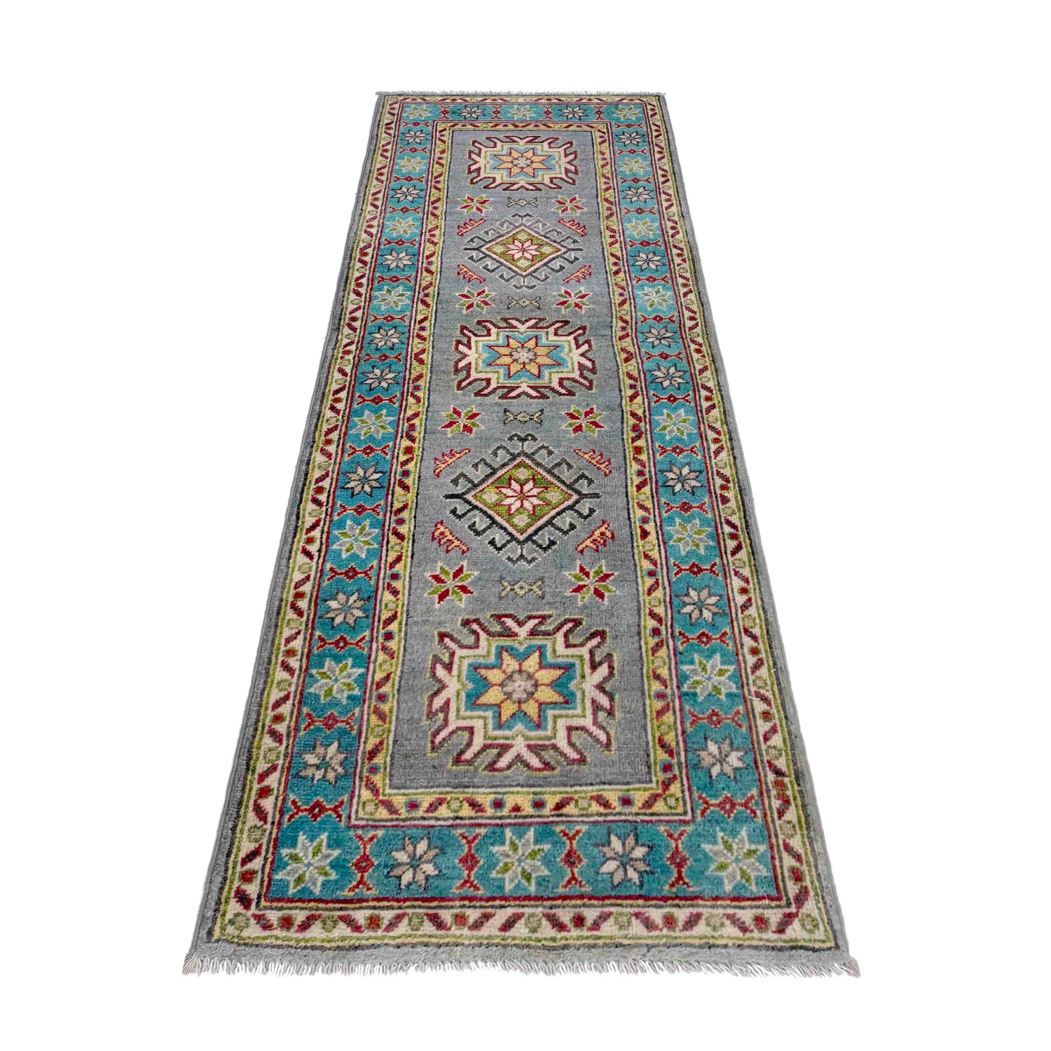Kazak Rug Handmade Gray Medallion 5' Runner