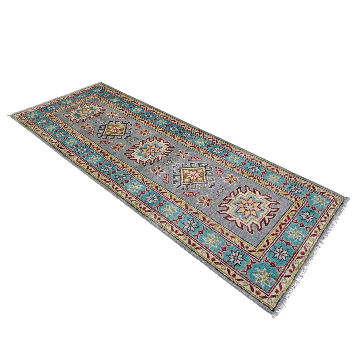 Kazak Rug Handmade Gray Medallion 5' Runner