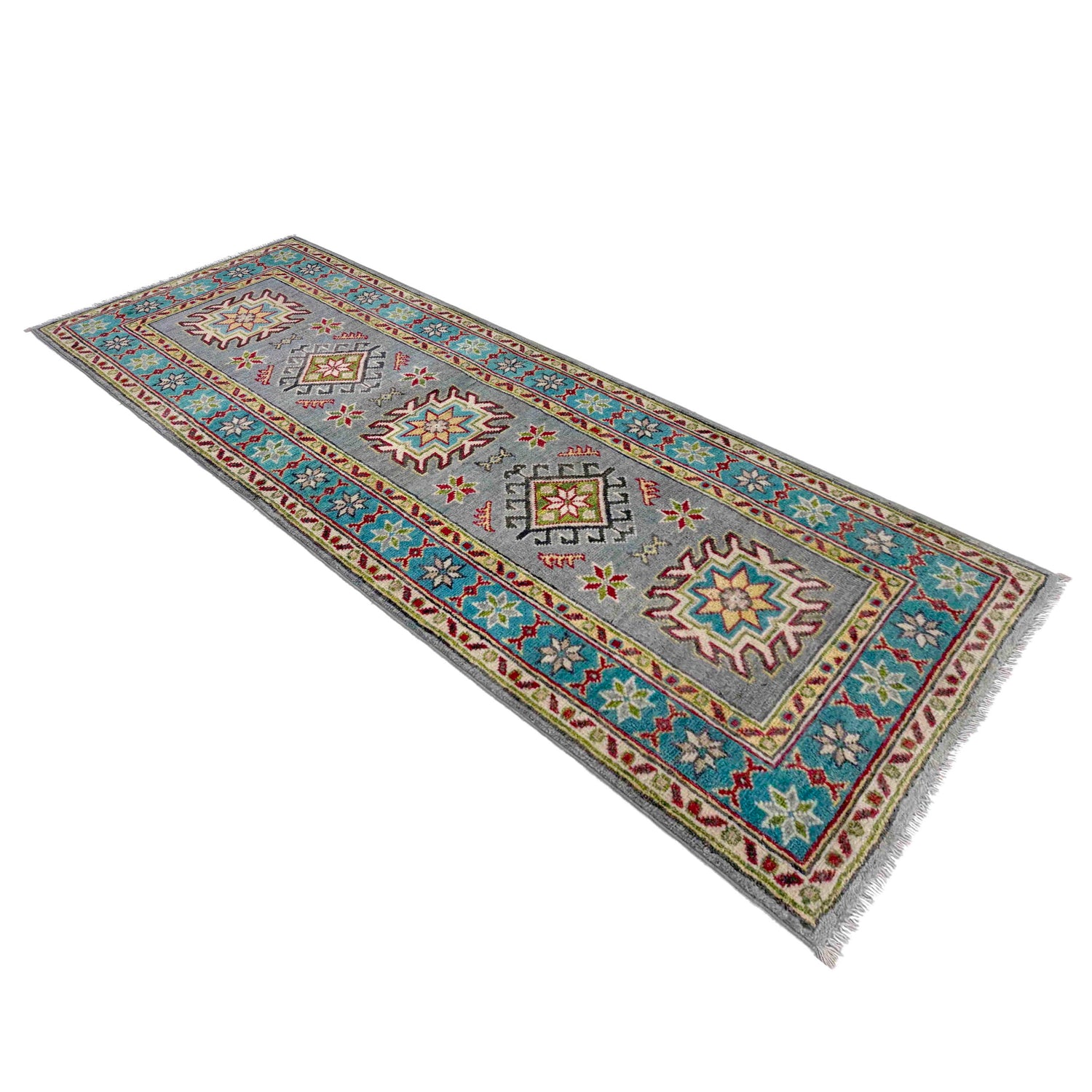Kazak Rug Handmade Gray Medallion 5' Runner