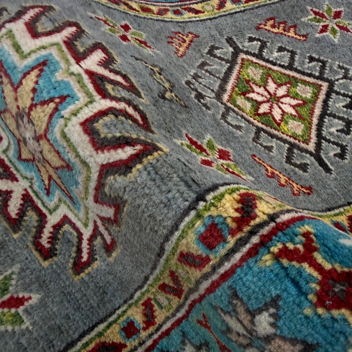 Kazak Rug Handmade Gray Medallion 5' Runner