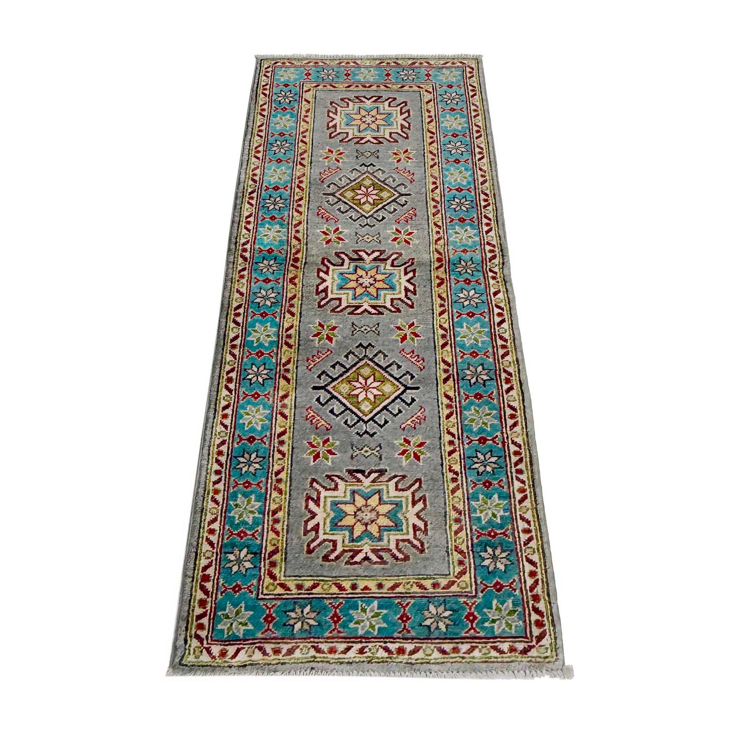 Kazak Rug Handmade Gray Medallion 5' Runner