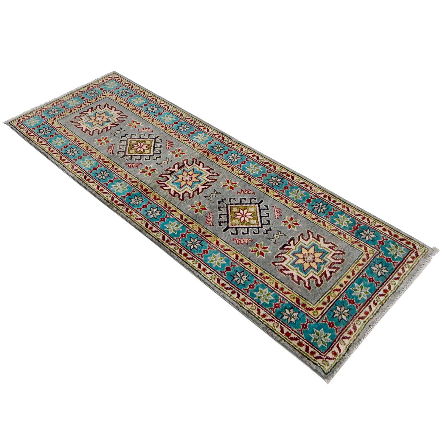 Kazak Rug Handmade Gray Medallion 5' Runner