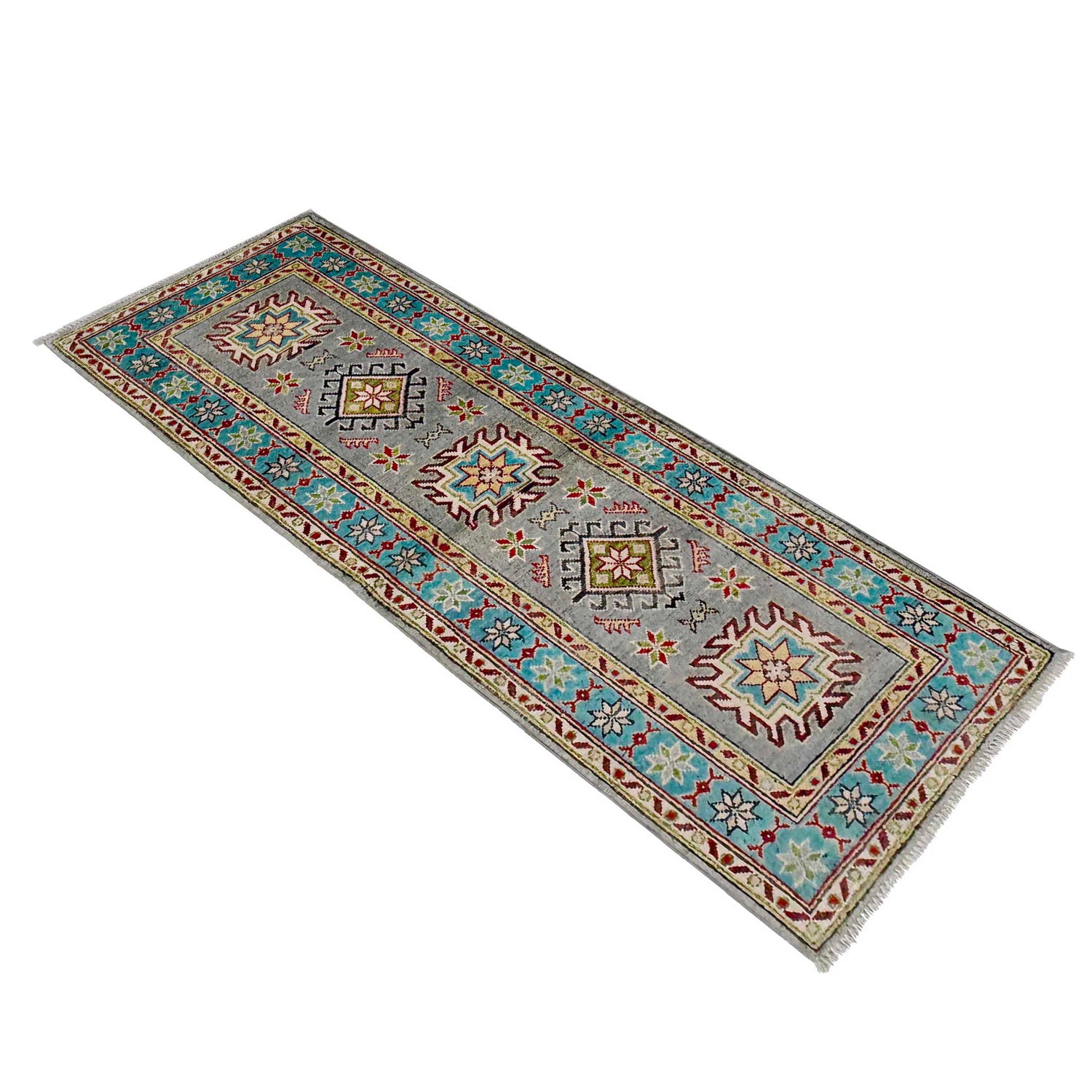 Kazak Rug Handmade Gray Medallion 5' Runner