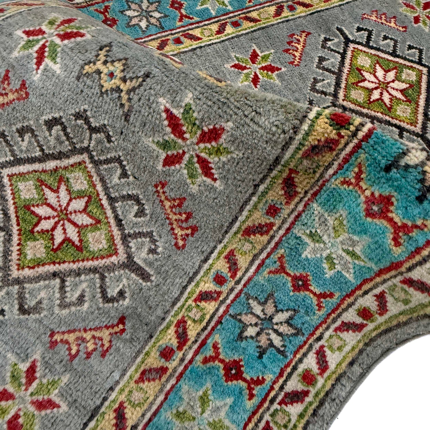 Kazak Rug Handmade Gray Medallion 5' Runner