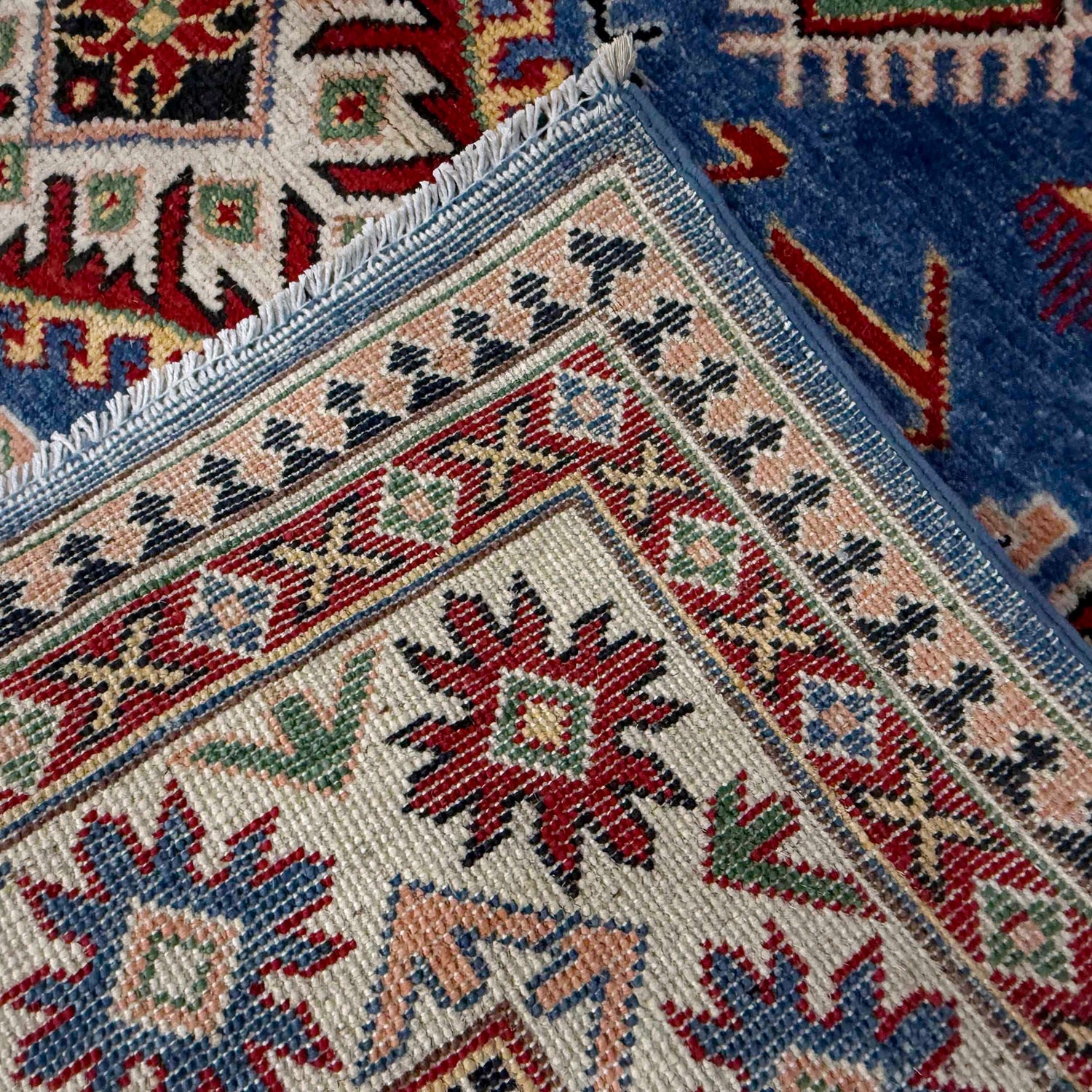 Kazak Rug Handmade Blue Medallion 4x7 ft