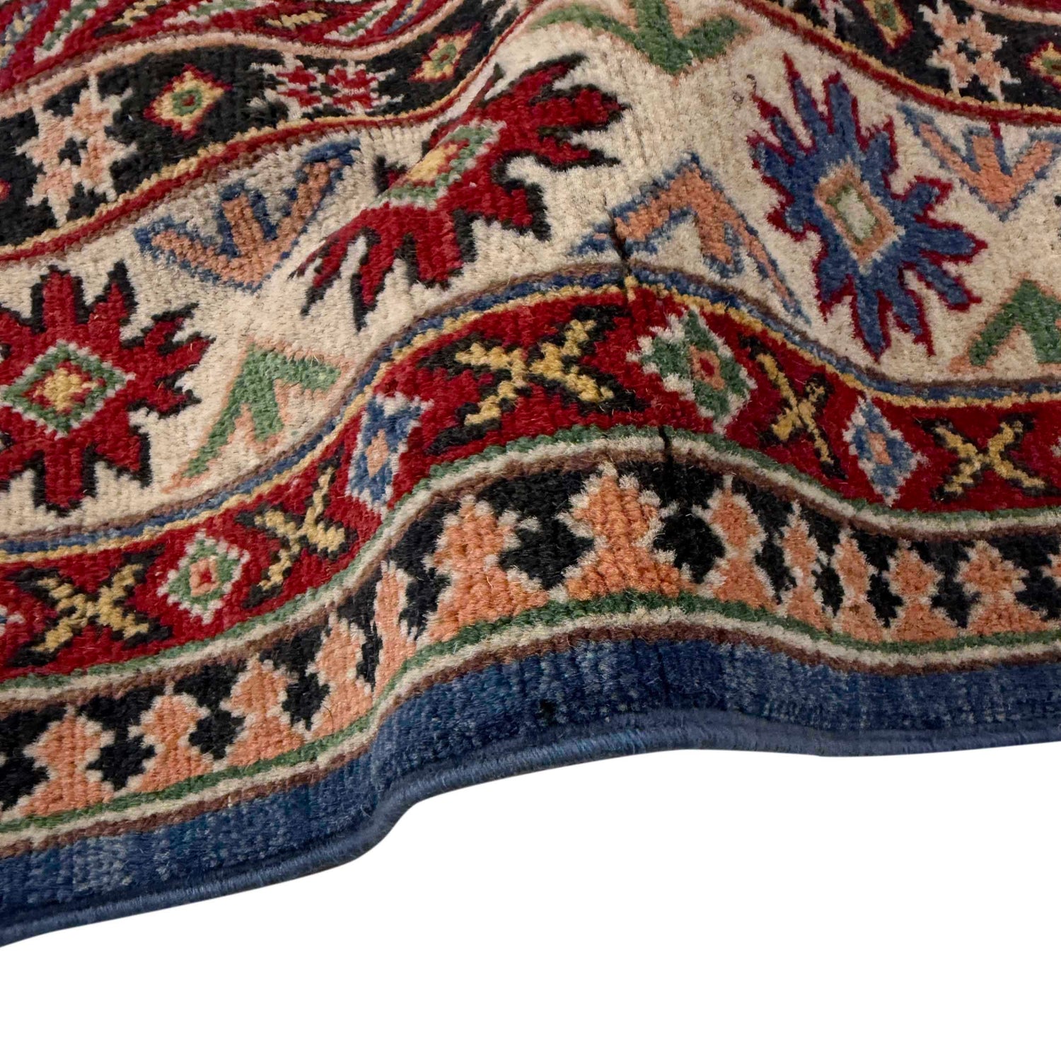 Kazak Rug Handmade Blue Medallion 4x7 ft