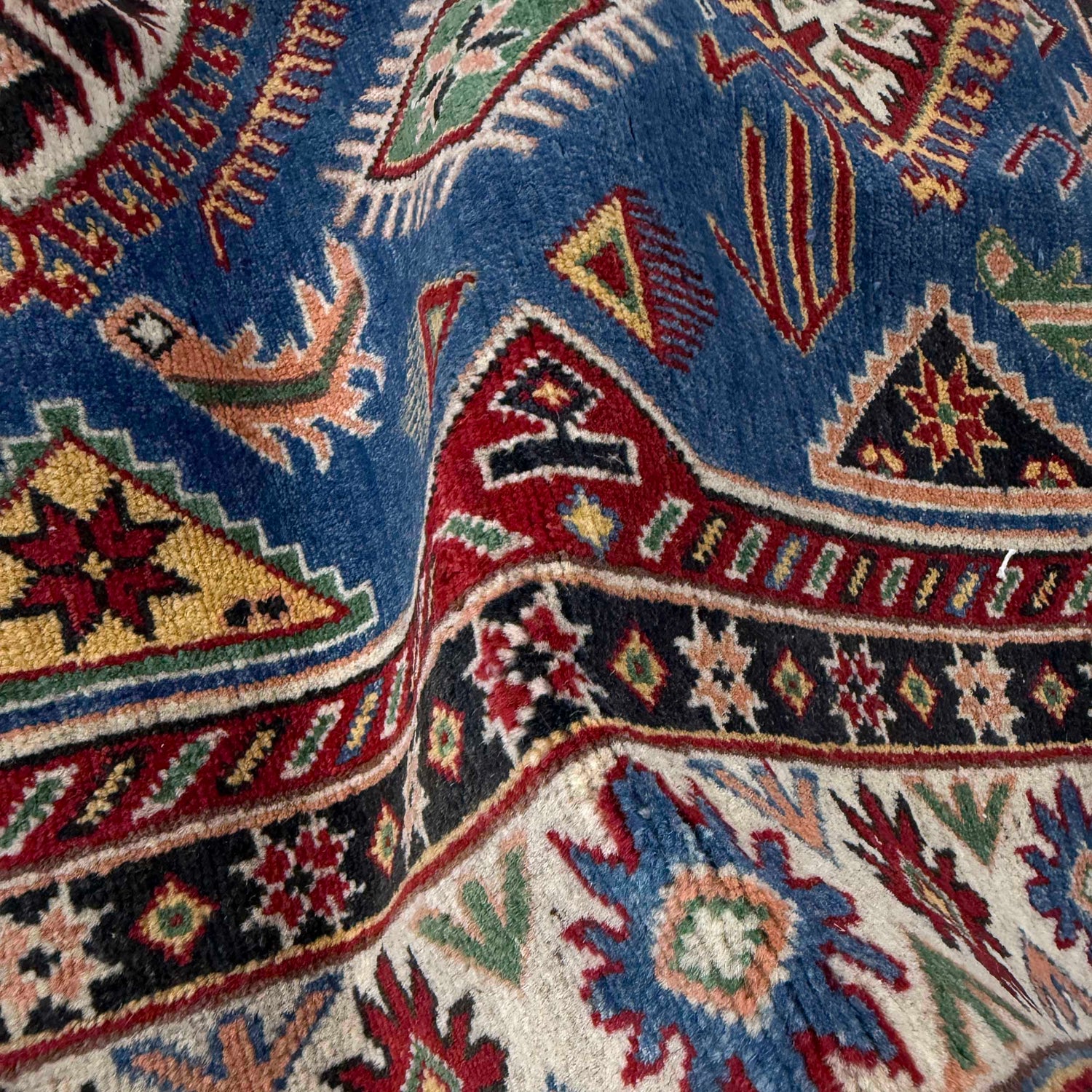 Kazak Rug Handmade Blue Medallion 4x7 ft