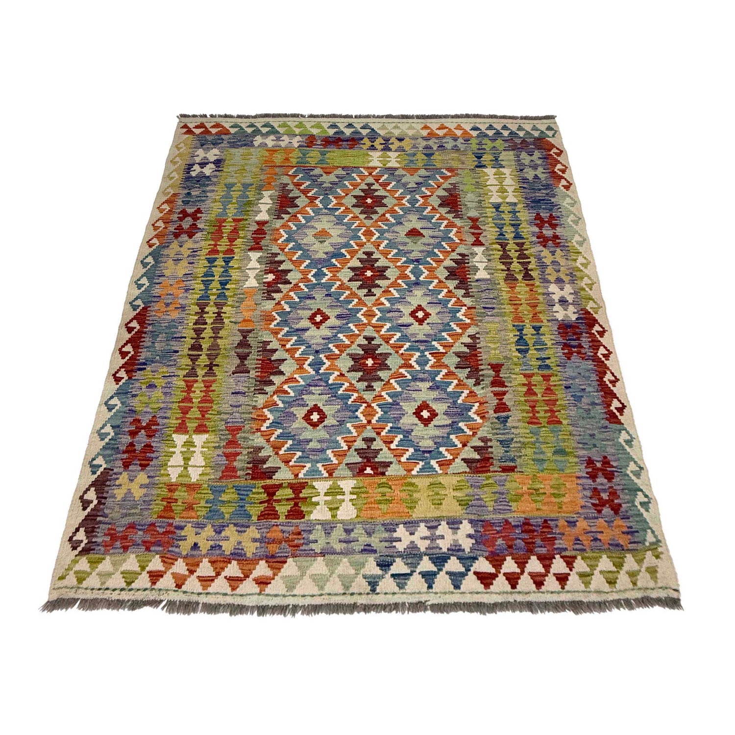 Hand-Knotted Multi Geometric Vegetable Kilim Area Rug – 150 x 195 cm | SKU: G38885