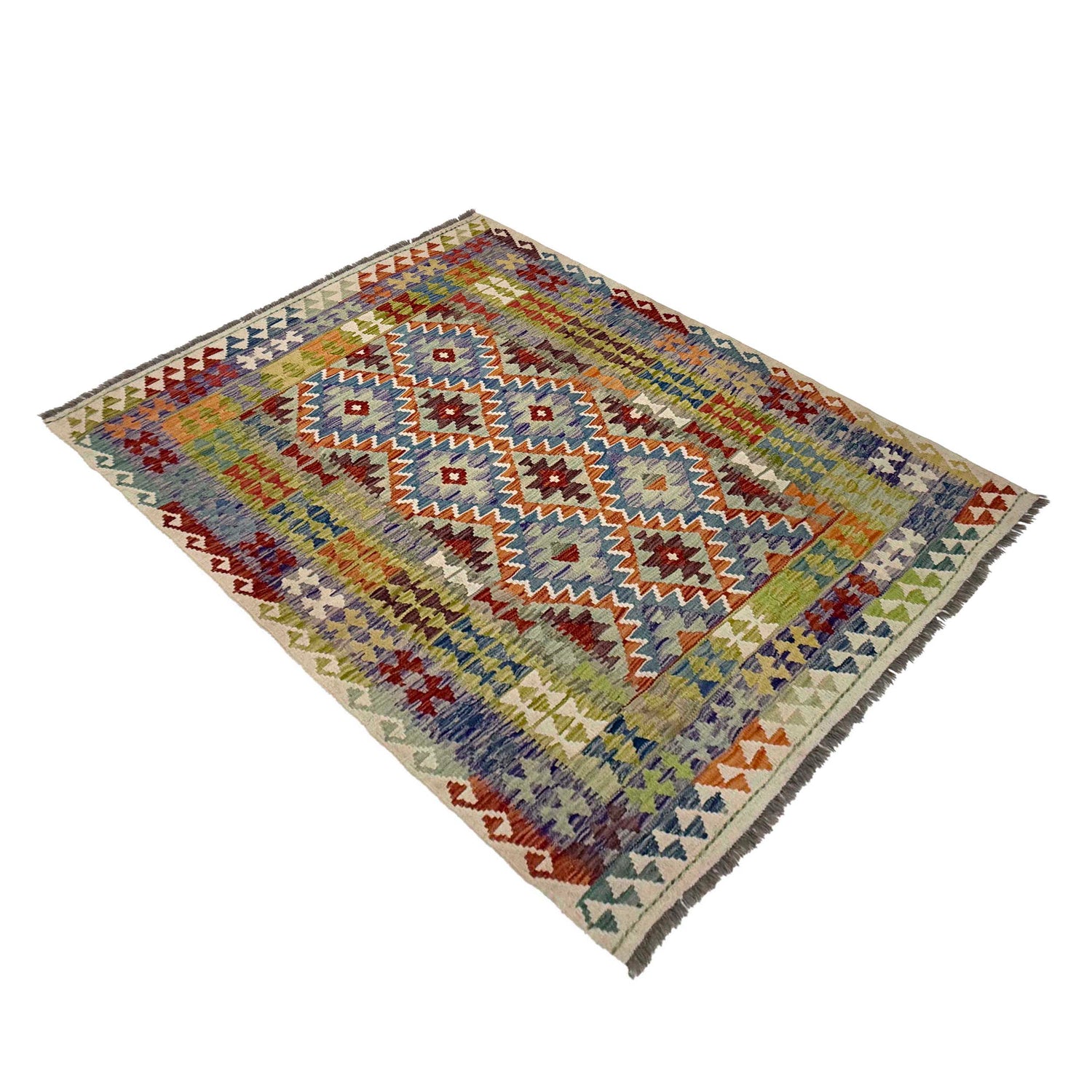 Hand-Knotted Multi Geometric Vegetable Kilim Area Rug – 150 x 195 cm | SKU: G38885