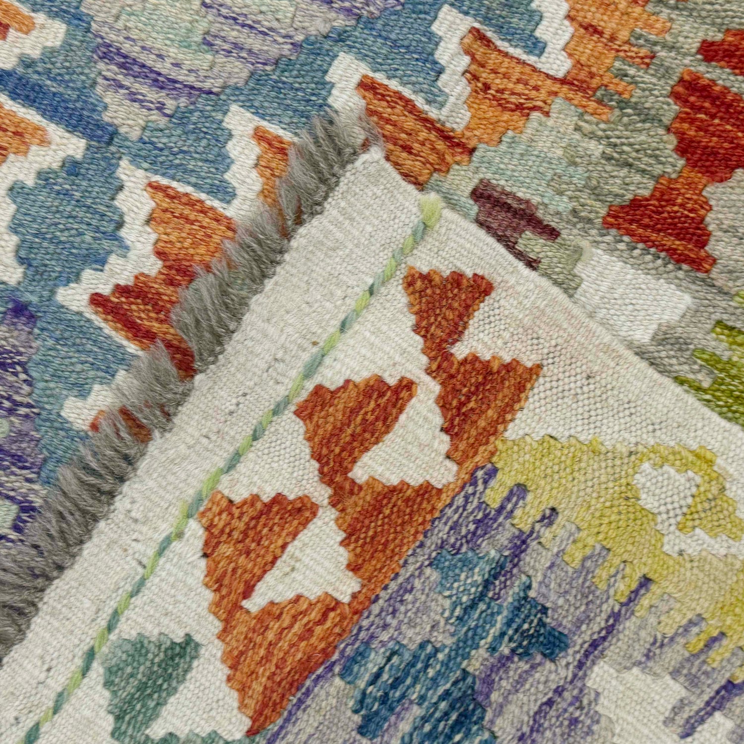 Hand-Knotted Multi Geometric Vegetable Kilim Area Rug – 150 x 195 cm | SKU: G38885