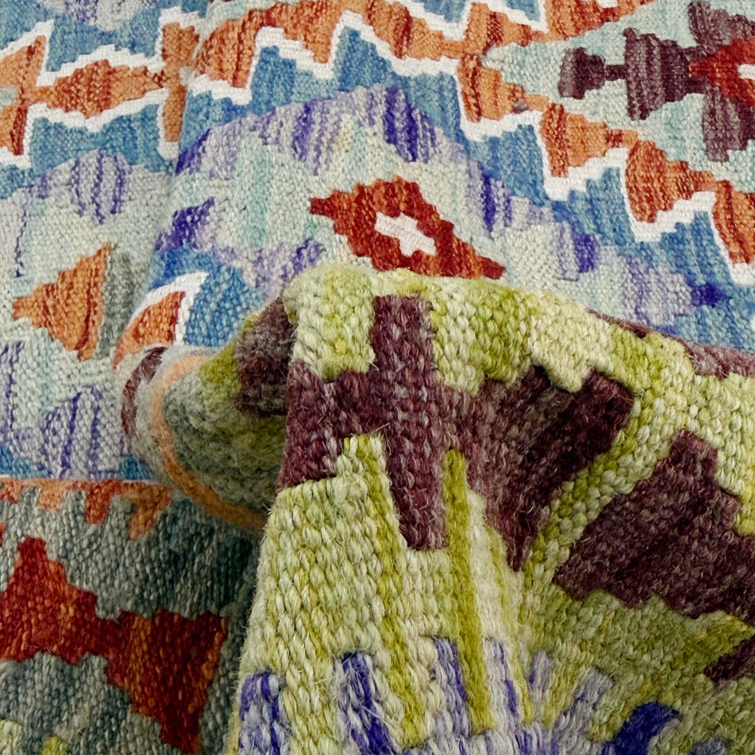 Hand-Knotted Multi Geometric Vegetable Kilim Area Rug – 150 x 195 cm | SKU: G38885