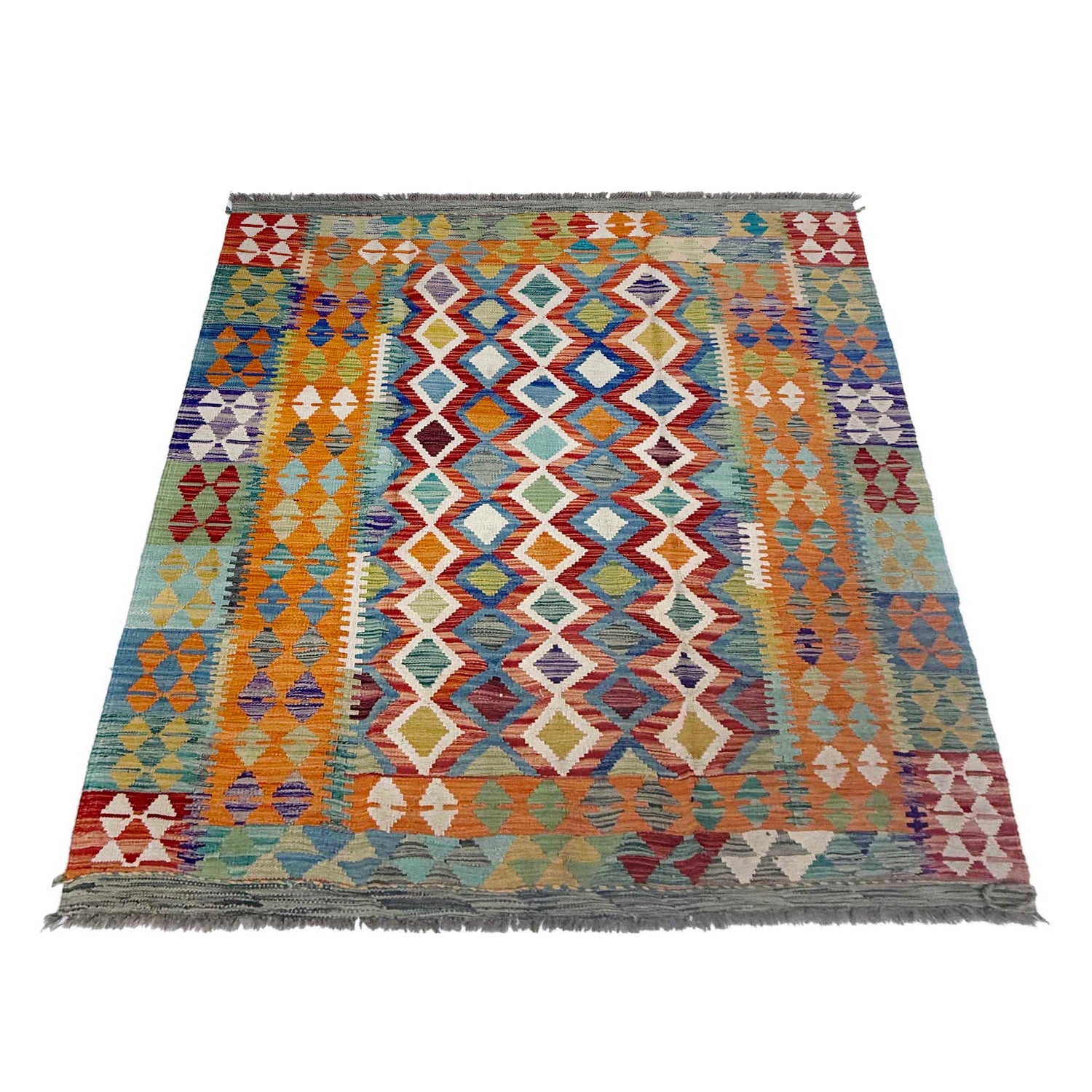 Hand-Knotted Multi Geometric Vegetable Kilim Area Rug – 148 x 202 cm | SKU: G38892