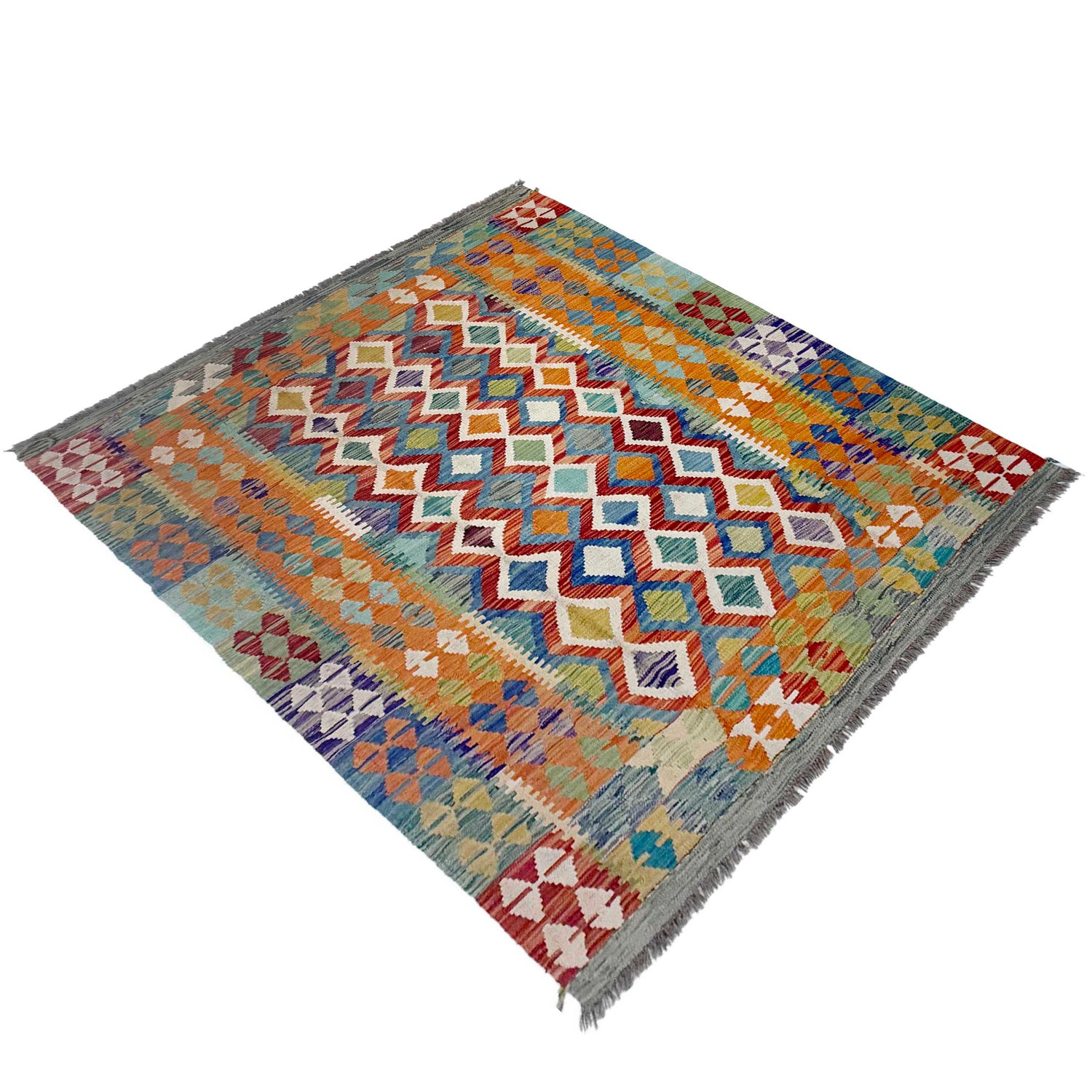 Hand-Knotted Multi Geometric Vegetable Kilim Area Rug – 148 x 202 cm | SKU: G38892