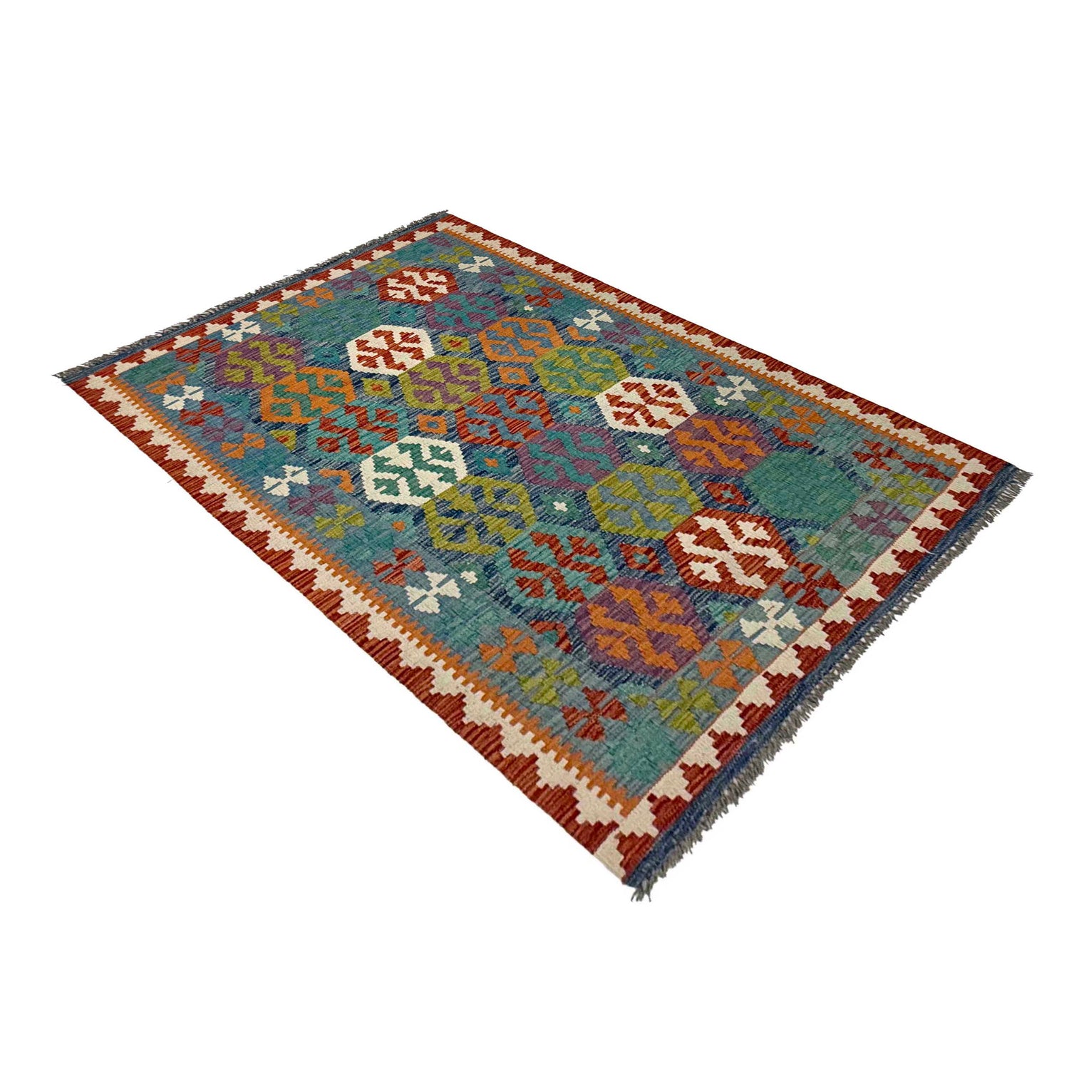 Hand-Knotted Multi Geometric Vegetable Kilim Area Rug – 3' 6" x 5' 3" ft (107 x 160 cm) | SKU: G38925