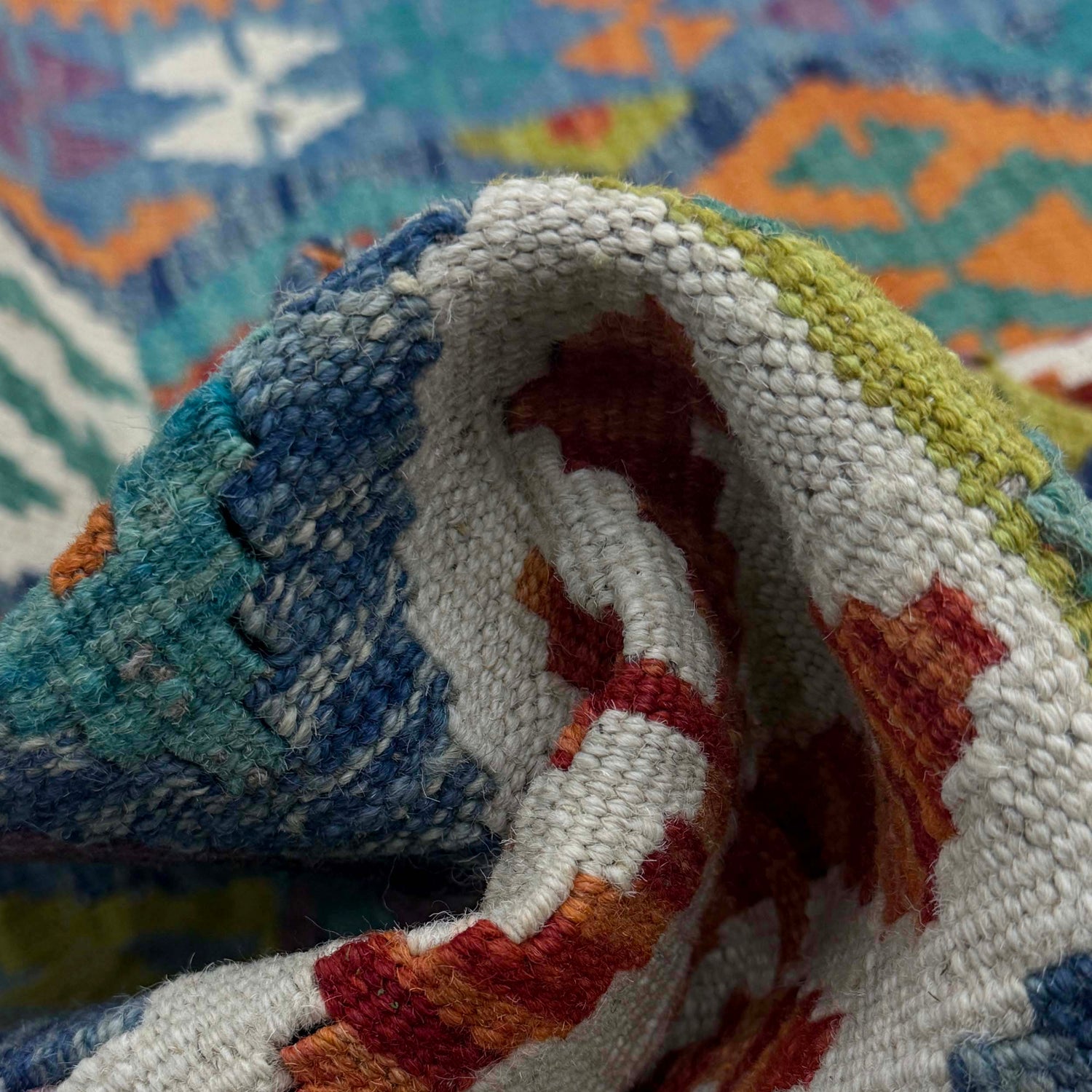 Hand-Knotted Multi Geometric Vegetable Kilim Area Rug – 3' 6" x 5' 3" ft (107 x 160 cm) | SKU: G38925