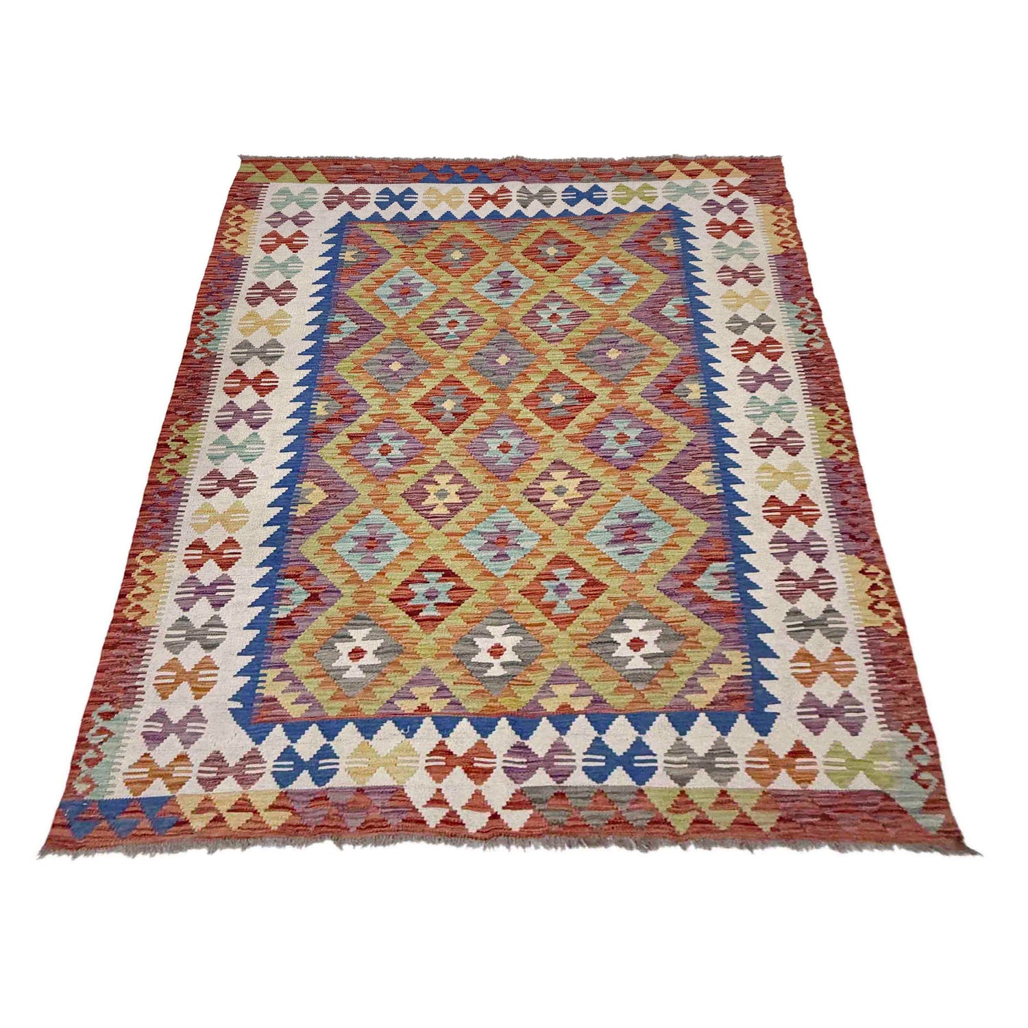 Hand-Knotted Multi Geometric Vegetable Kilim Area Rug – 146 x 207 cm | SKU: G38926