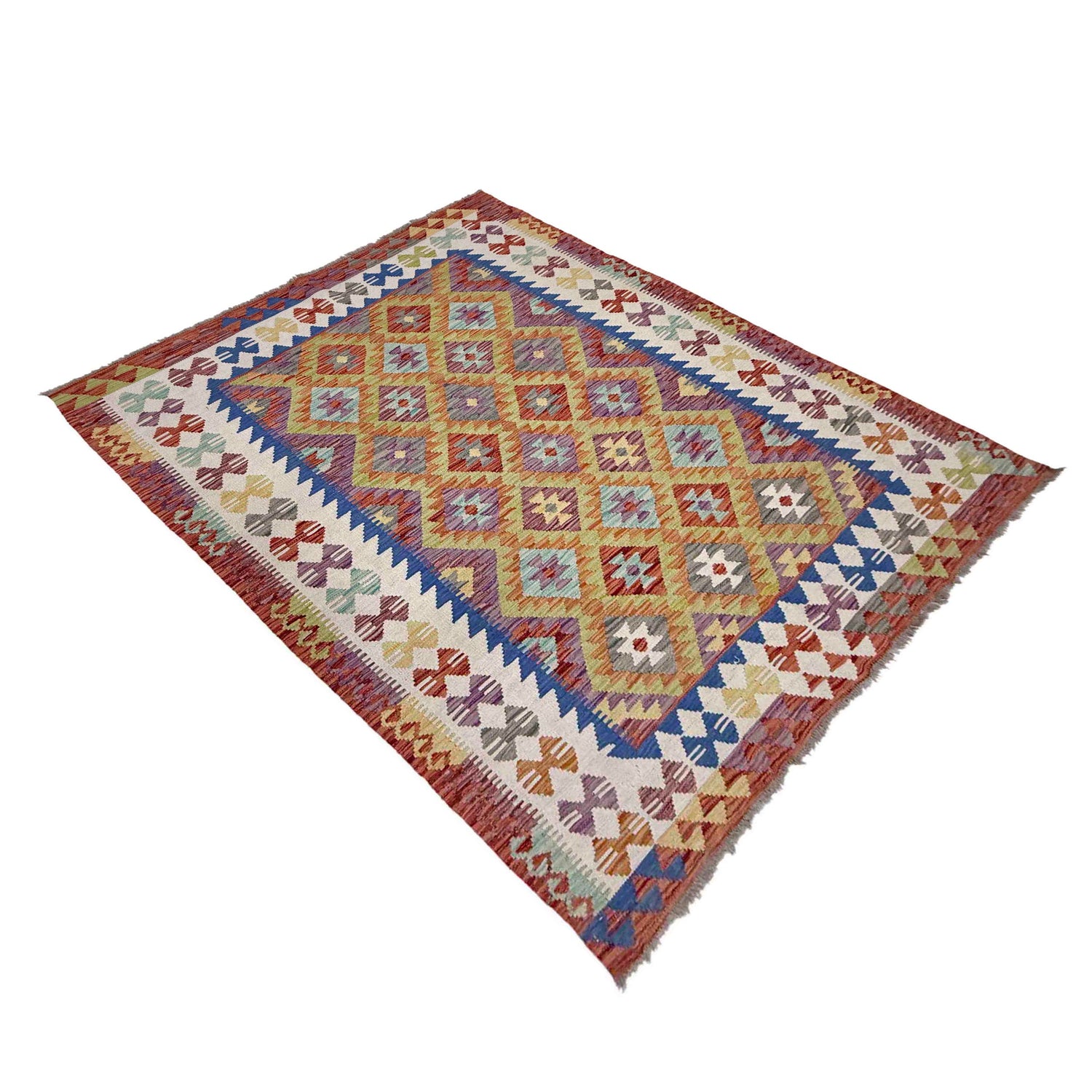 Hand-Knotted Multi Geometric Vegetable Kilim Area Rug – 146 x 207 cm | SKU: G38926