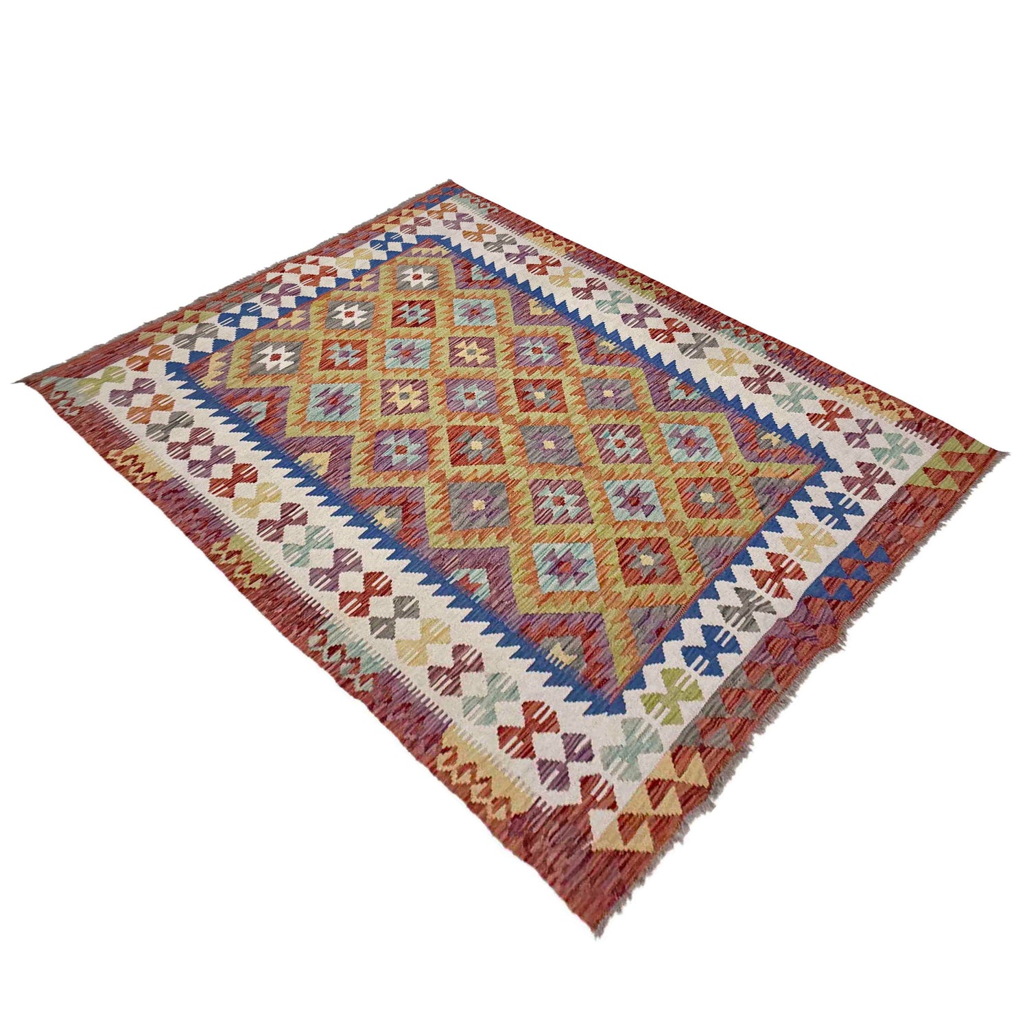 Hand-Knotted Multi Geometric Vegetable Kilim Area Rug – 146 x 207 cm | SKU: G38926