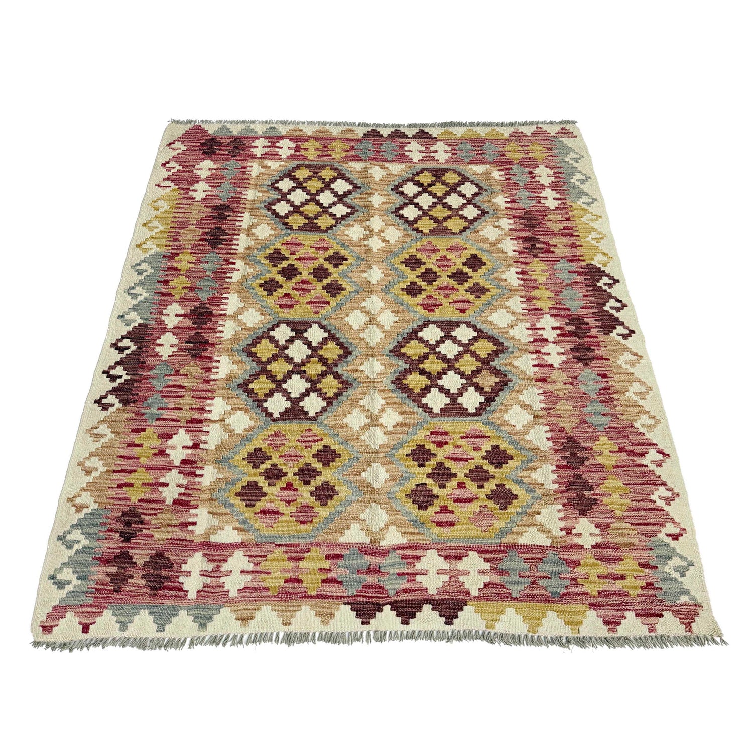 Hand-Knotted Multi Geometric Vegetable Kilim Area Rug – 153 x 196 cm | SKU: G38935