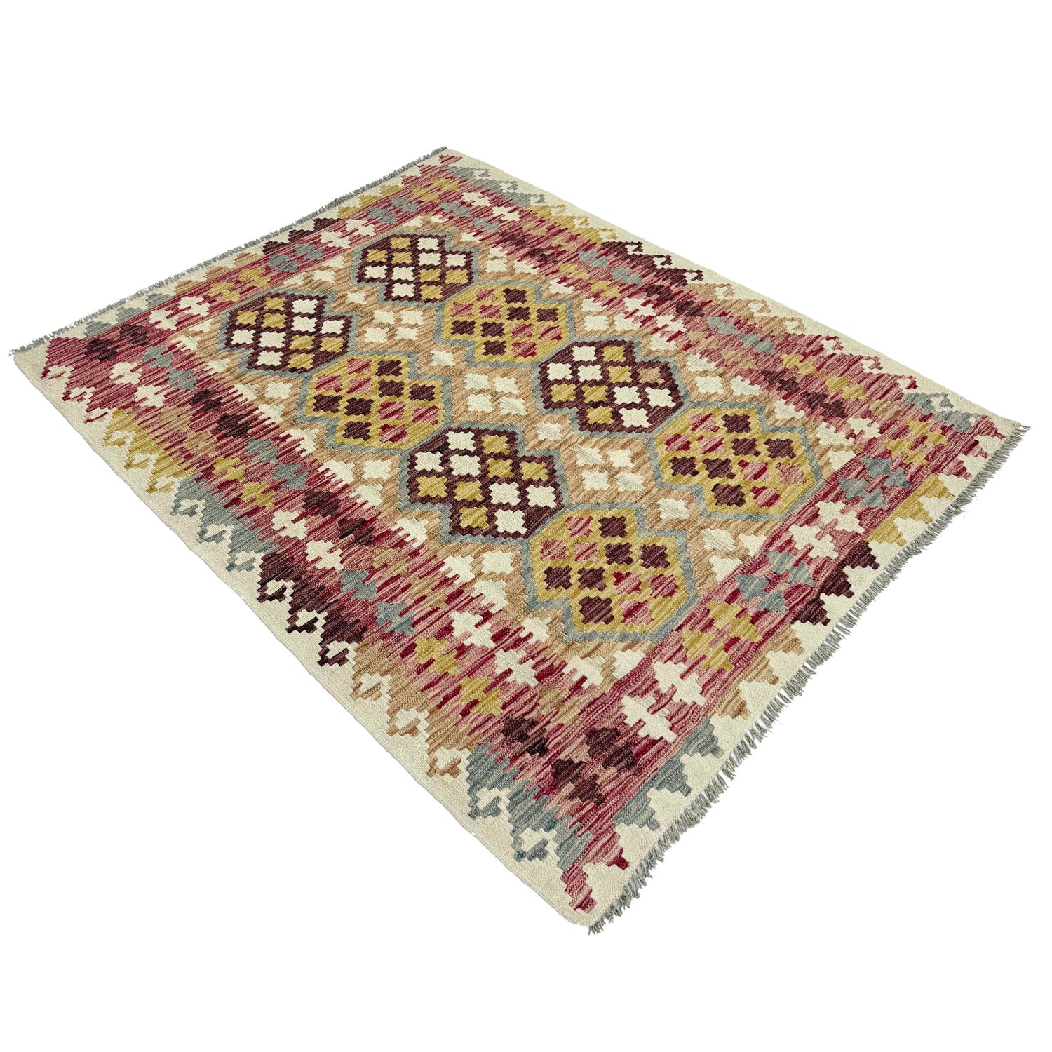 Hand-Knotted Multi Geometric Vegetable Kilim Area Rug – 153 x 196 cm | SKU: G38935