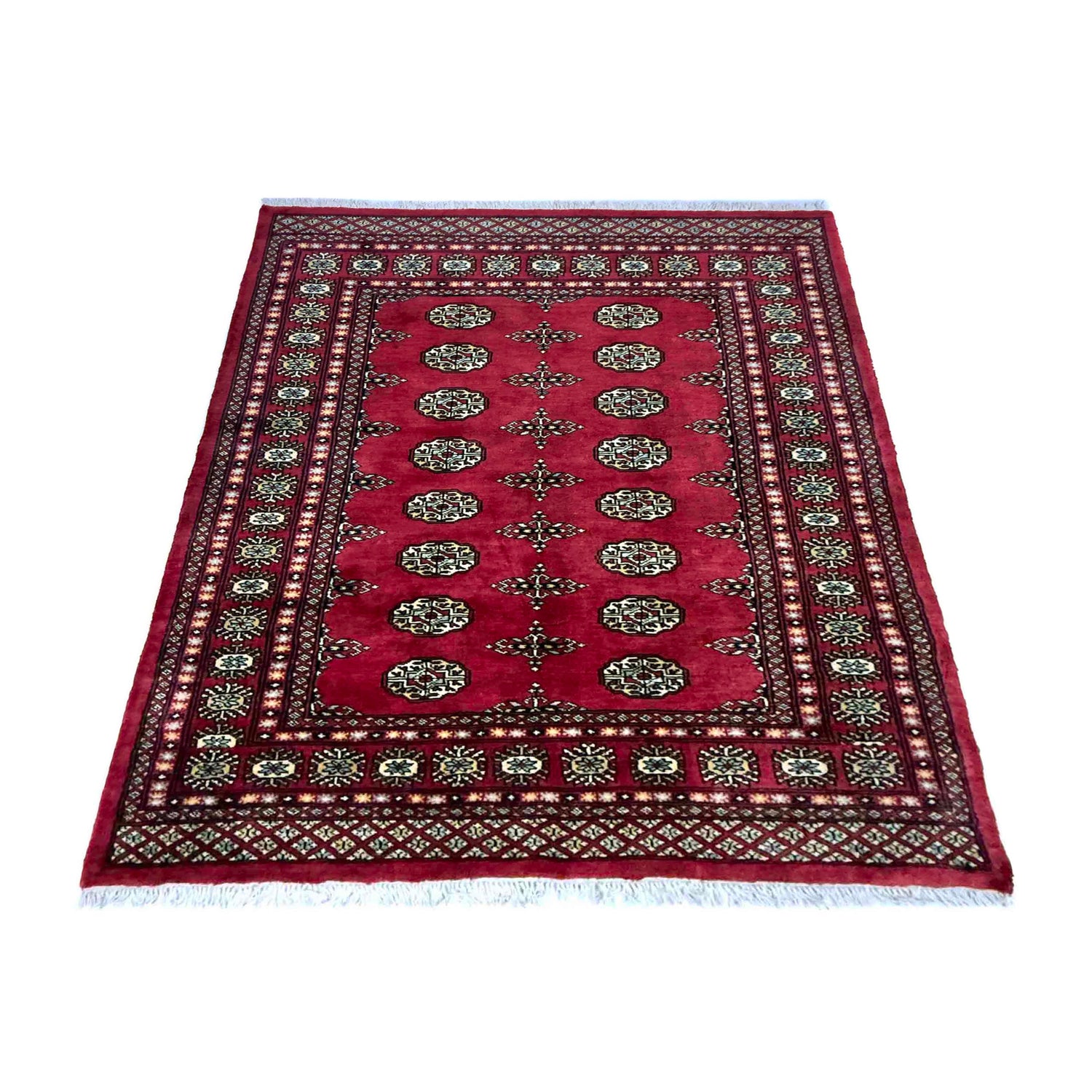 Bokhara Rug Handmade Vibrant Red Medallion 4x6 ft