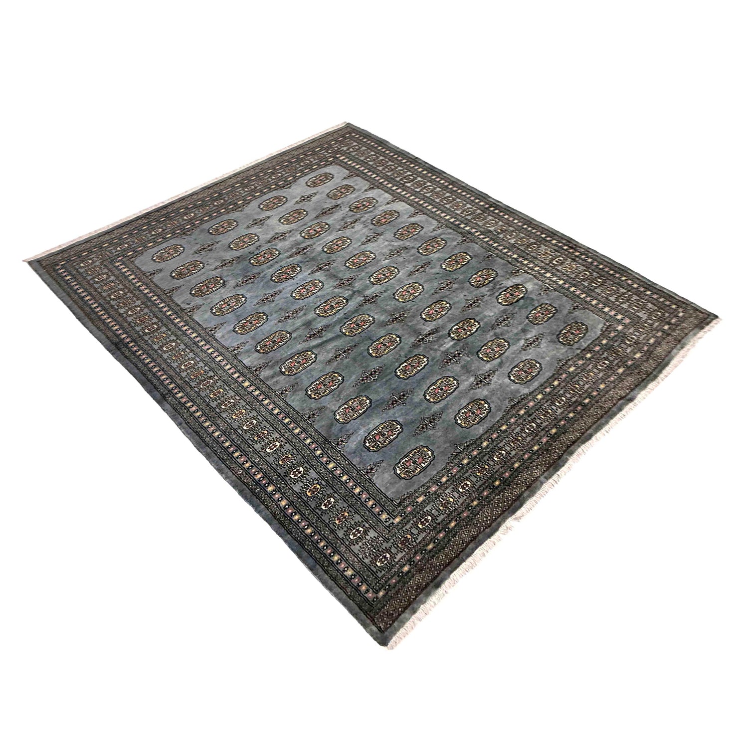 Bokhara Rug Handmade Gray Medallion 7x10 ft
