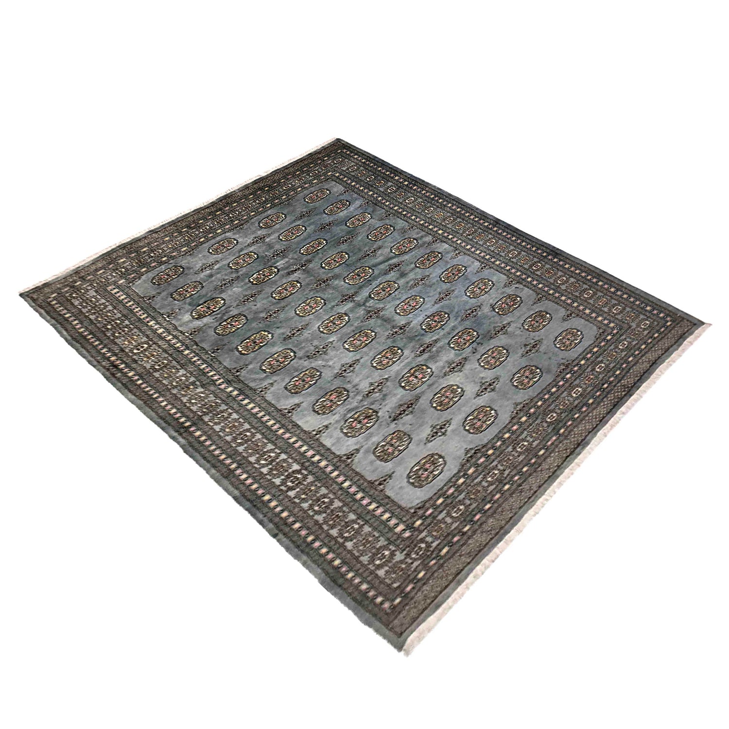 Bokhara Rug Handmade Gray Medallion 7x10 ft