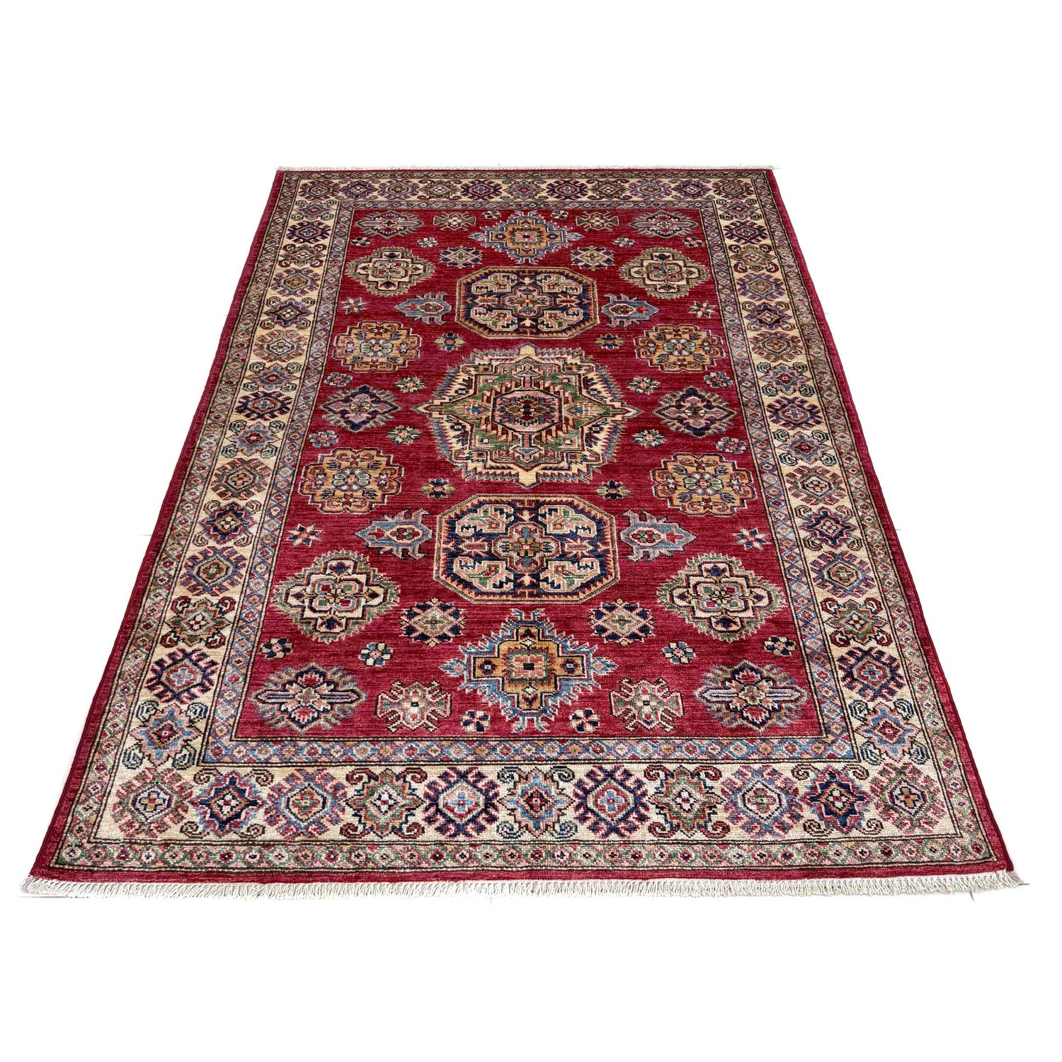 Kazak Rug Handmade Red Medallion 4x6 ft