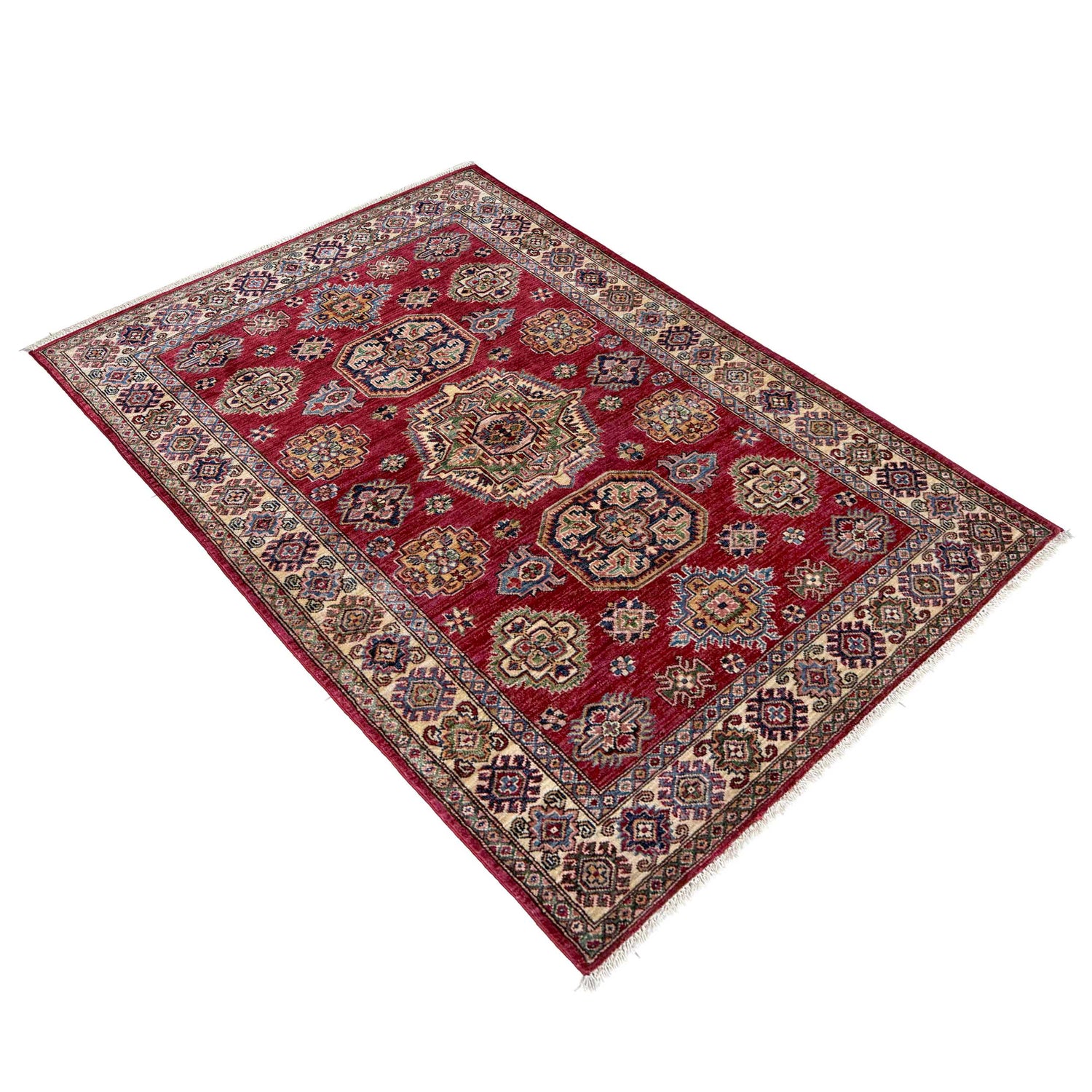 Kazak Rug Handmade Red Medallion 4x6 ft