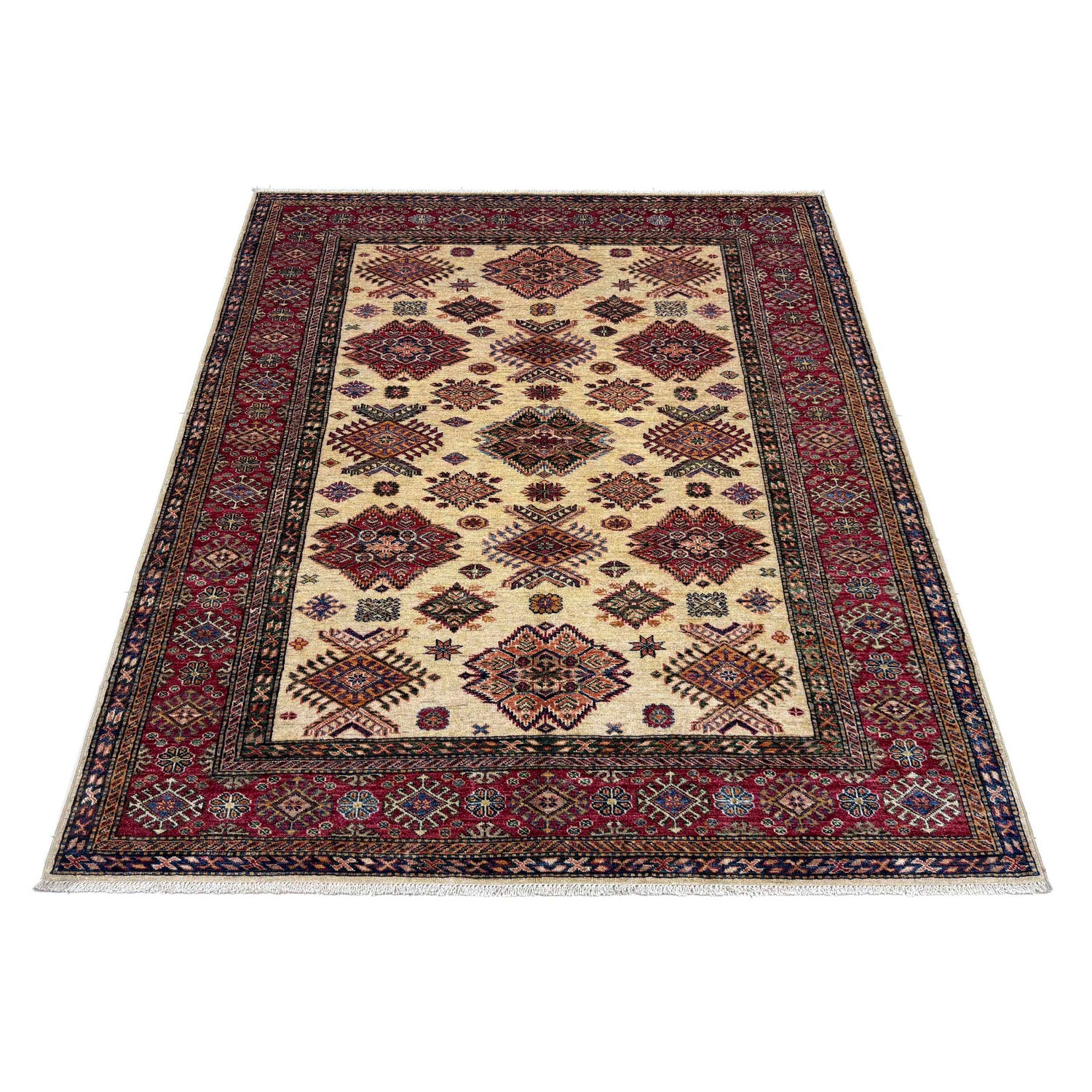 Kazak Rug Handmade Beige Medallion 5x8 ft