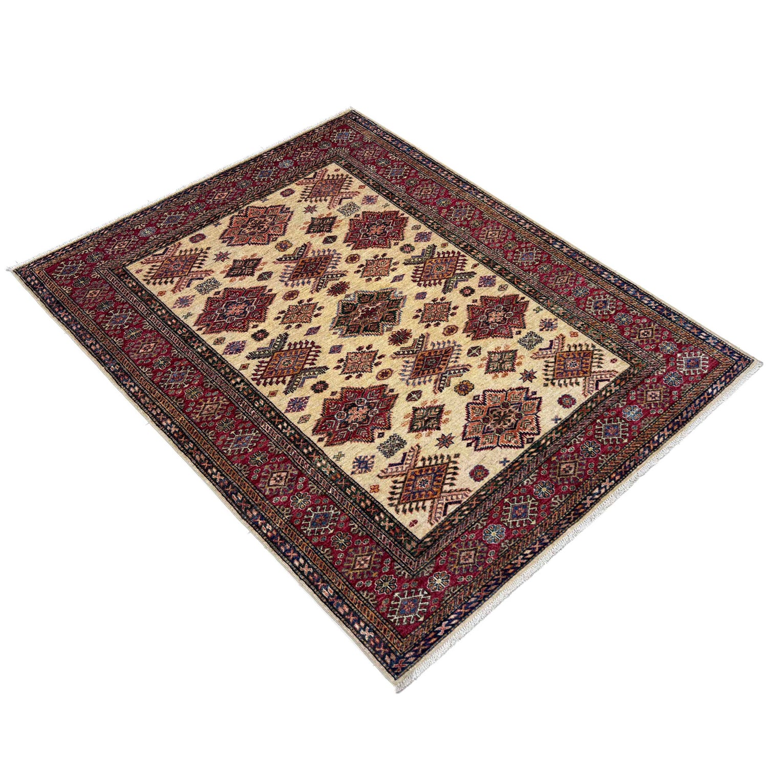 Kazak Rug Handmade Beige Medallion 5x8 ft