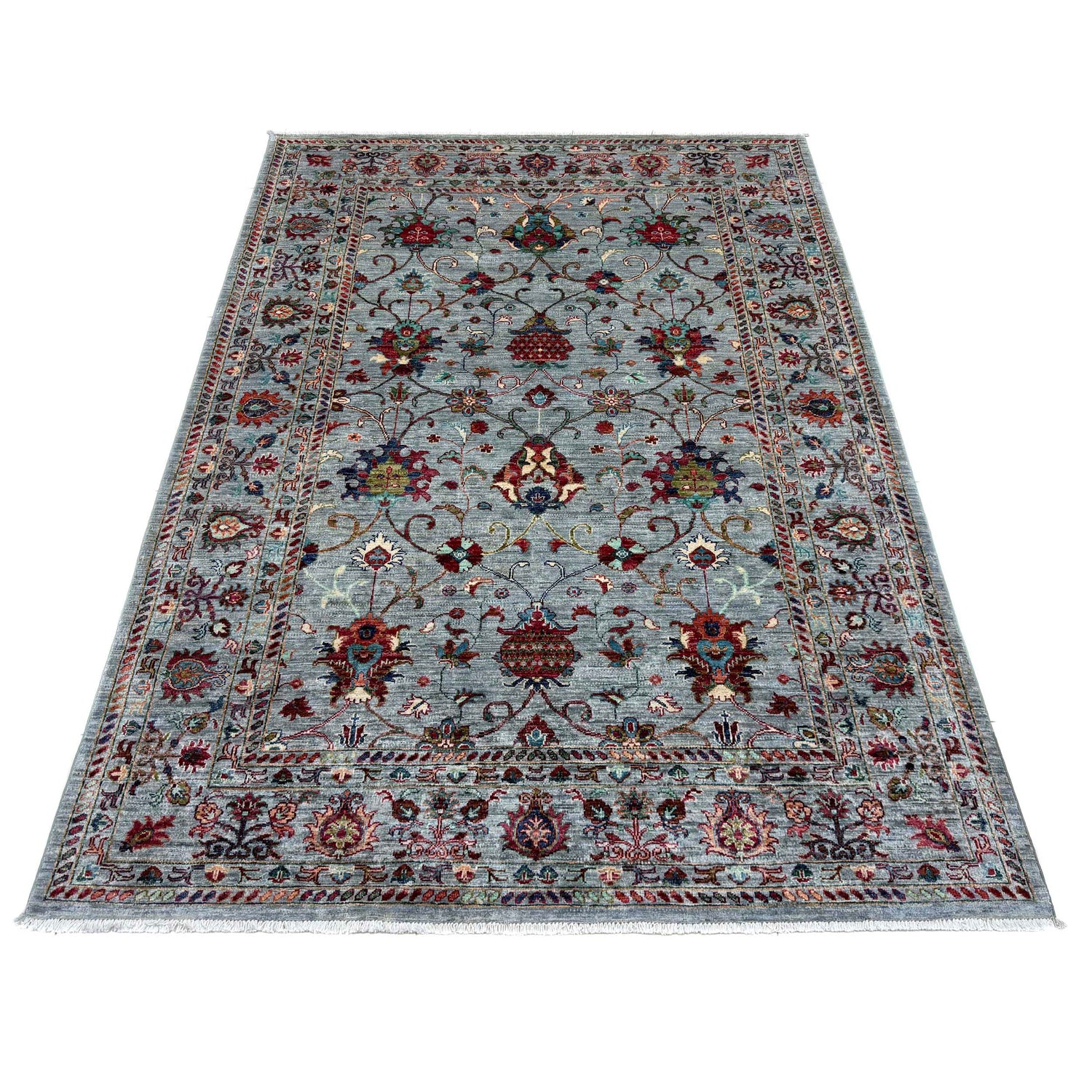 Sultani Area Rug Handmade Blue Floral 5x8 ft