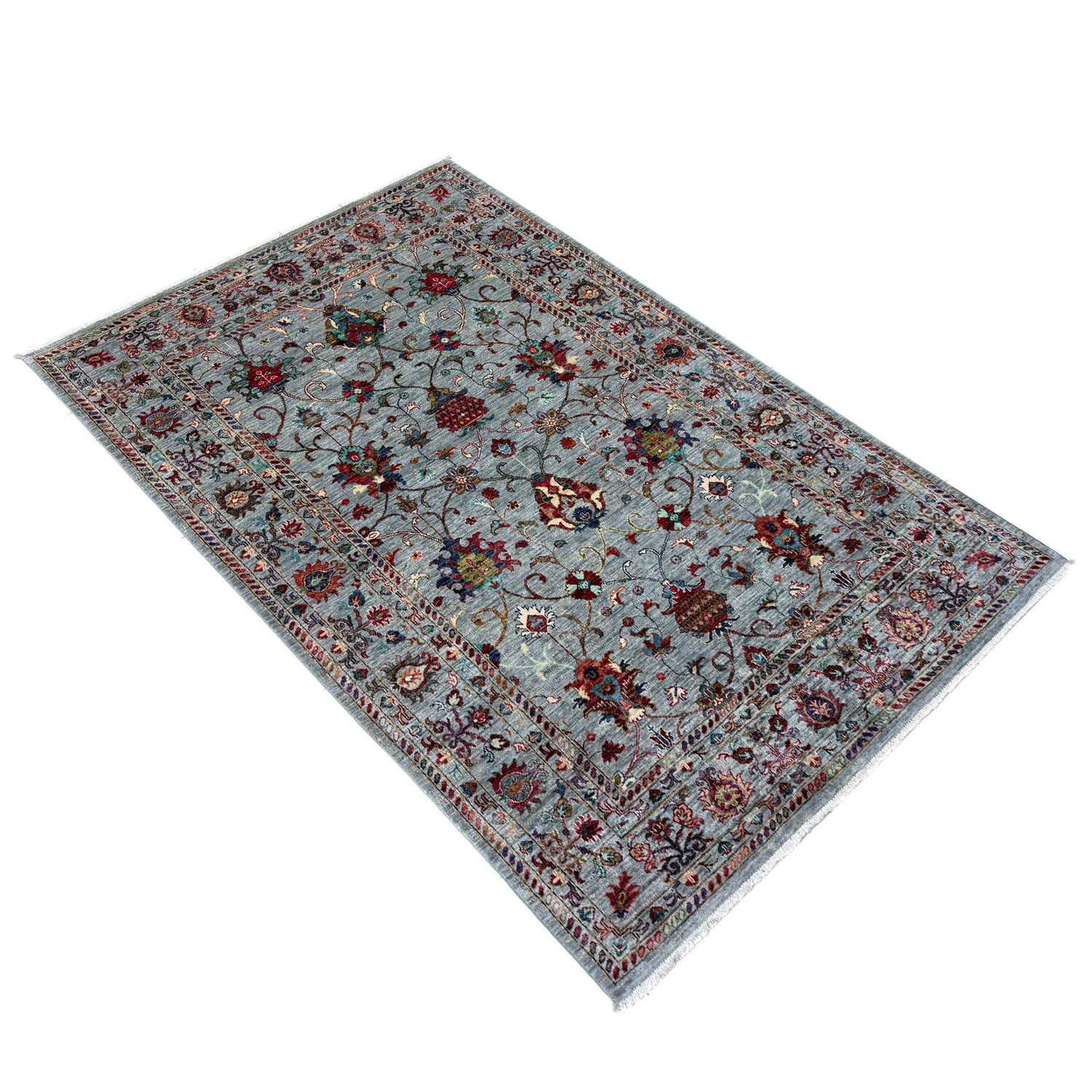 Sultani Area Rug Handmade Blue Floral 5x8 ft