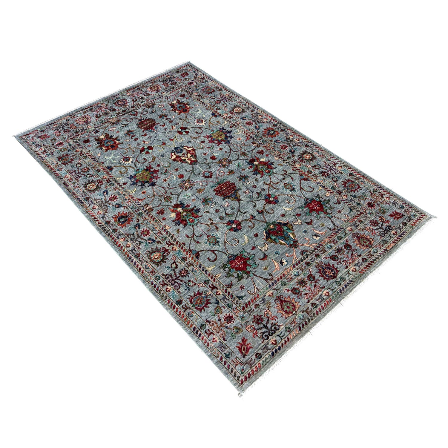 Sultani Area Rug Handmade Blue Floral 5x8 ft