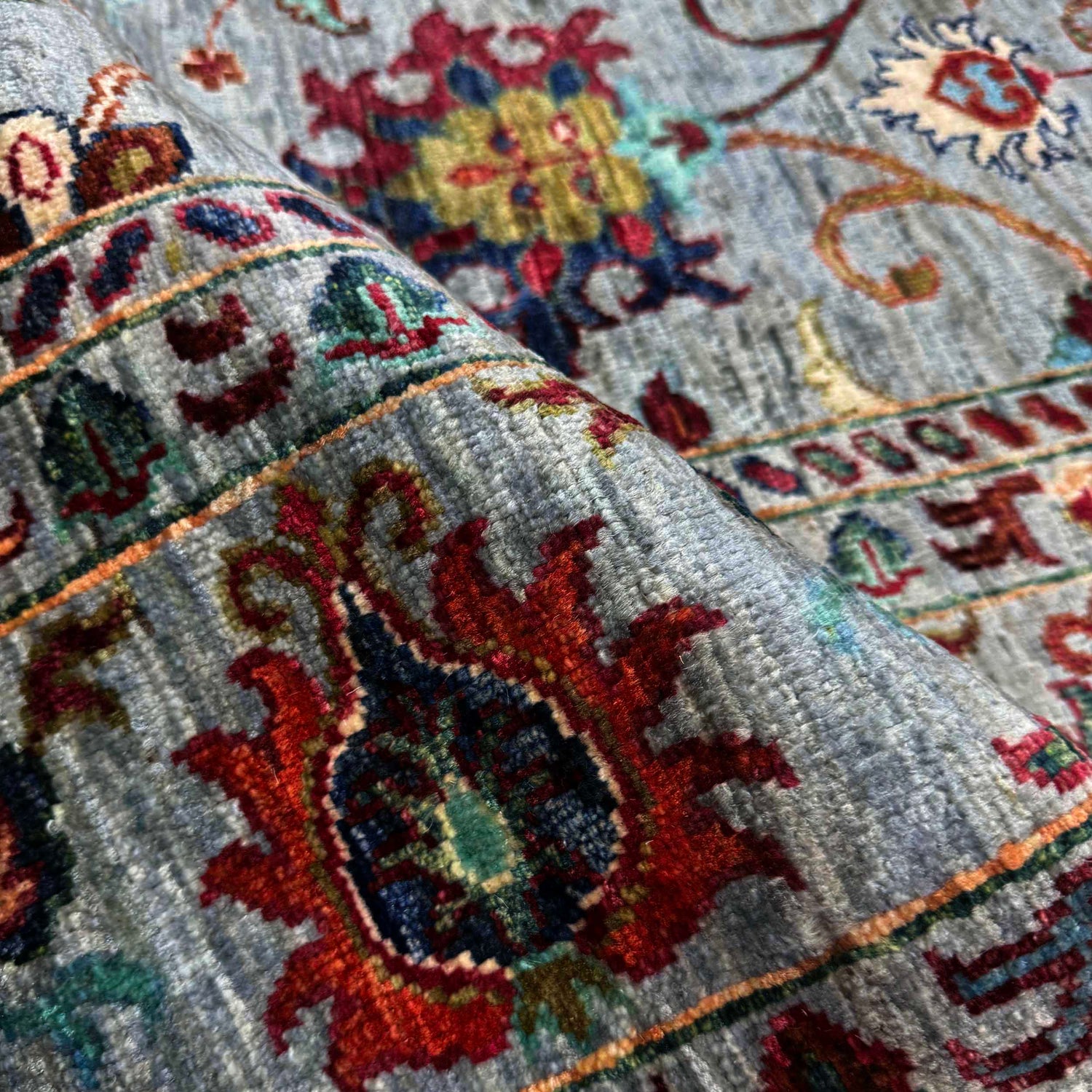Sultani Area Rug Handmade Blue Floral 5x8 ft
