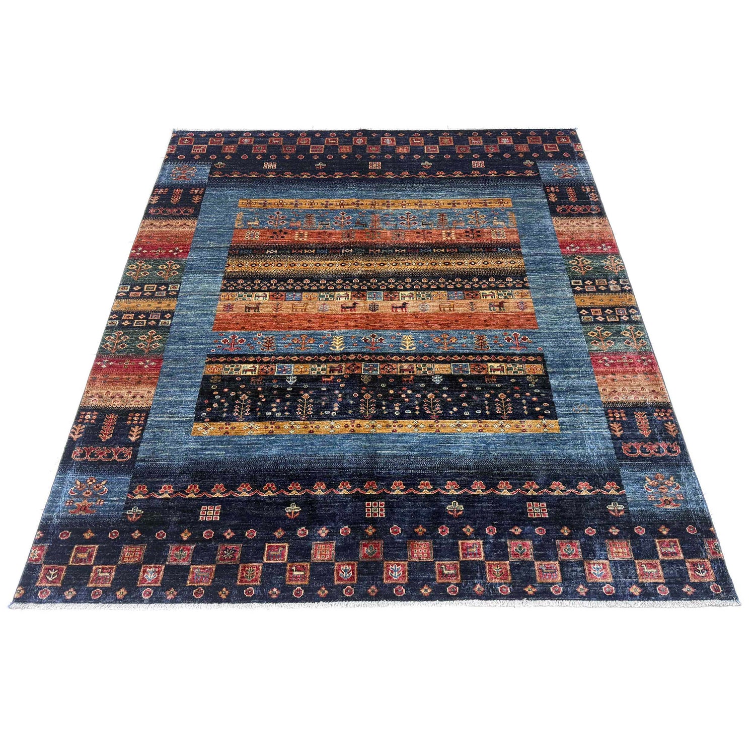 Shikargah Area Rug Handmade Multi Animal/Birds 5x8 ft