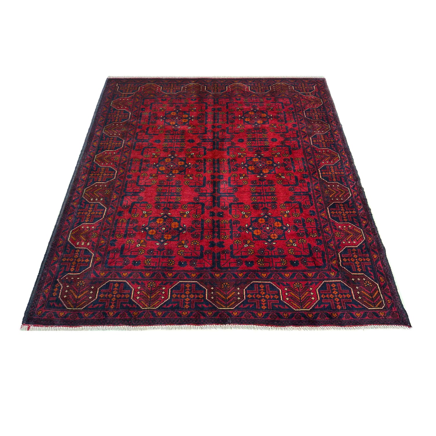 Hand-Knotted Red Geometric Khal Mohammadi Area Rug – 4' 11" x 6' 5" ft (150 x 195 cm) | SKU: G39807