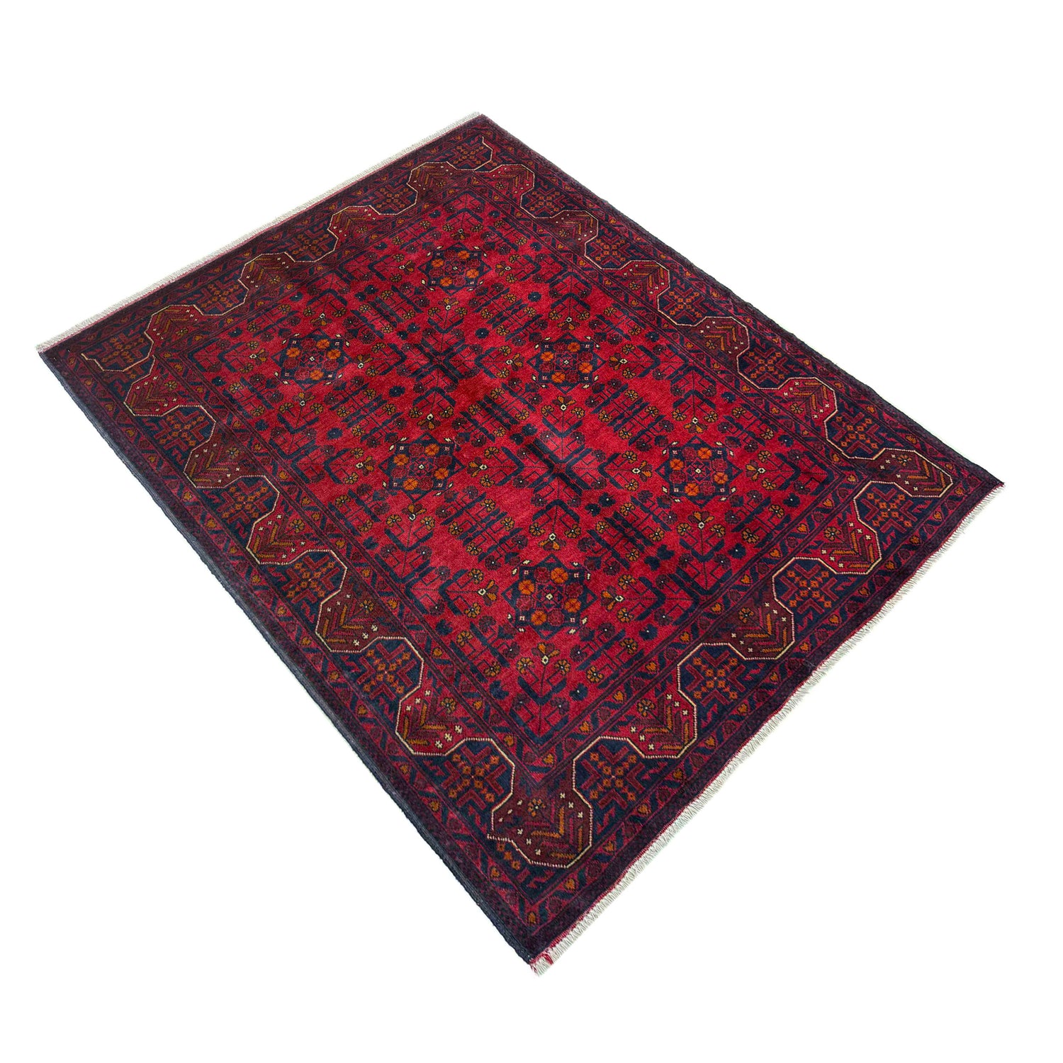 Hand-Knotted Red Geometric Khal Mohammadi Area Rug – 4' 11" x 6' 5" ft (150 x 195 cm) | SKU: G39807