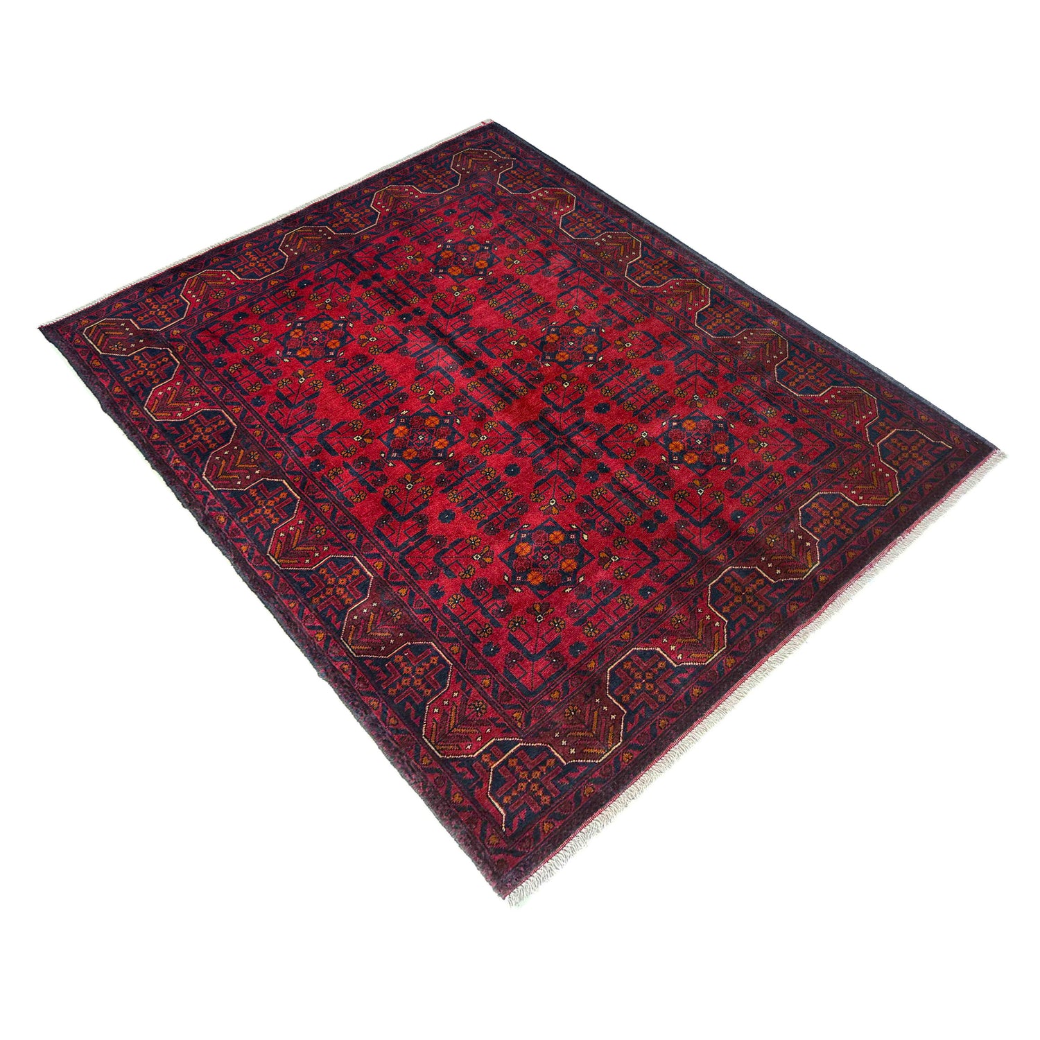 Hand-Knotted Red Geometric Khal Mohammadi Area Rug – 4' 11" x 6' 5" ft (150 x 195 cm) | SKU: G39807