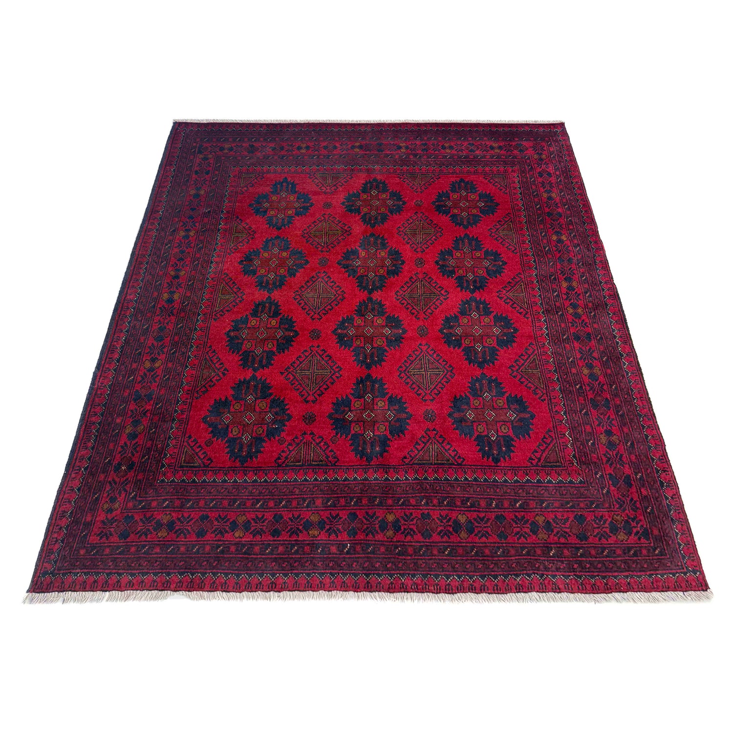 Hand-Knotted Red Geometric Khal Mohammadi Area Rug – 5' 1" x 6' 3" ft (156 x 190 cm) | SKU: G39808