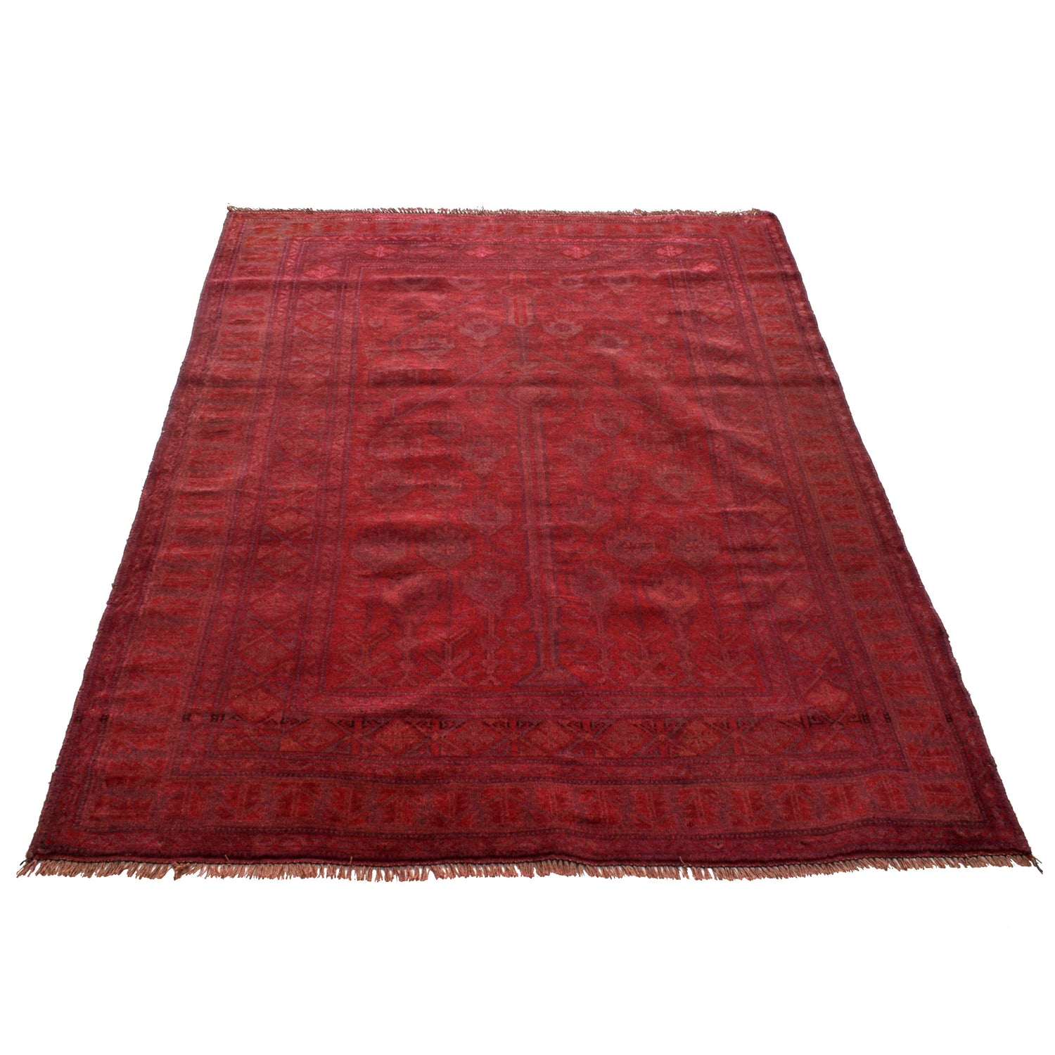 Overdyed Area Rug Handmade Pink Geometric 4x6 ft