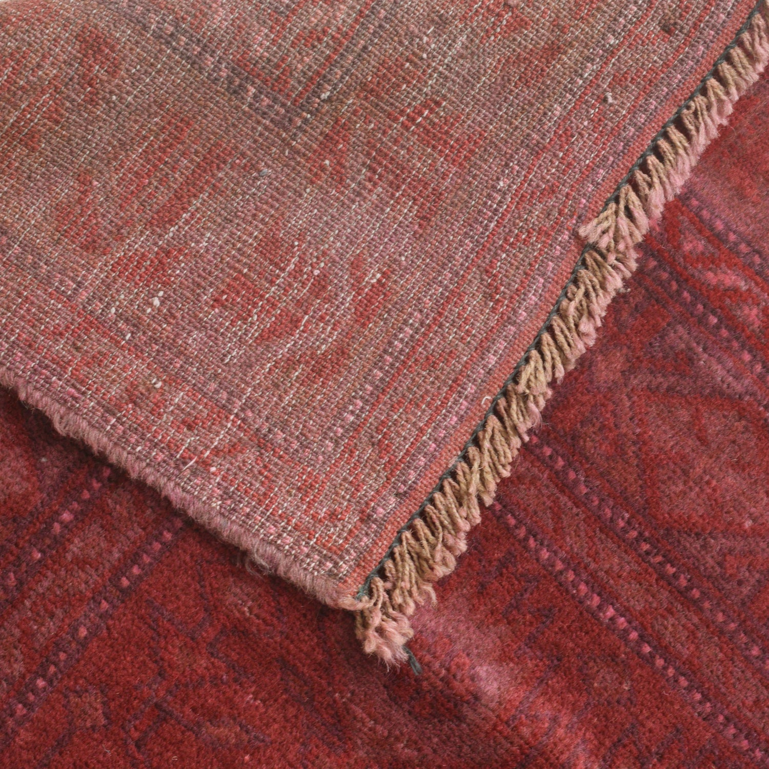 Overdyed Area Rug Handmade Pink Geometric 4x6 ft