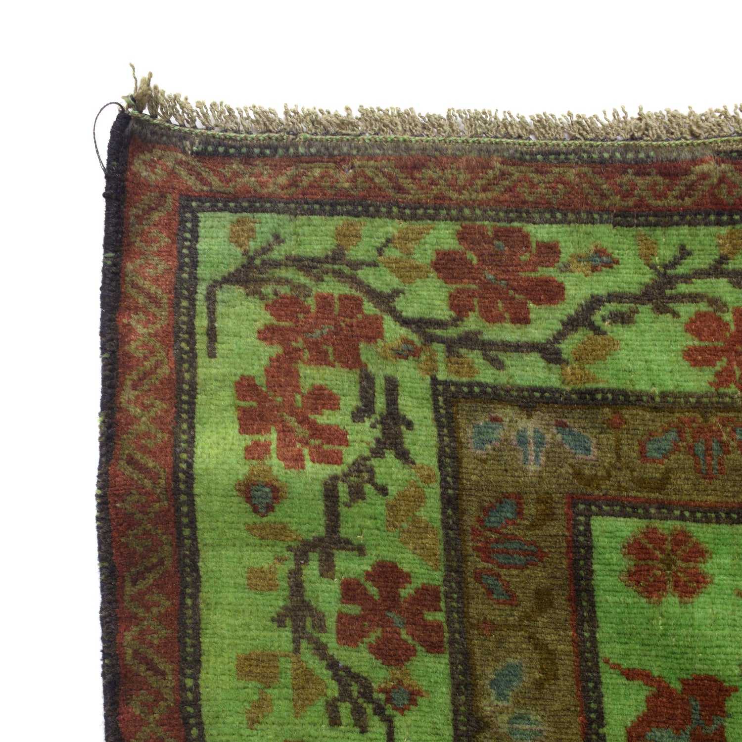 Overdyed Area Rug Handmade Green Geometric 4x6 ft