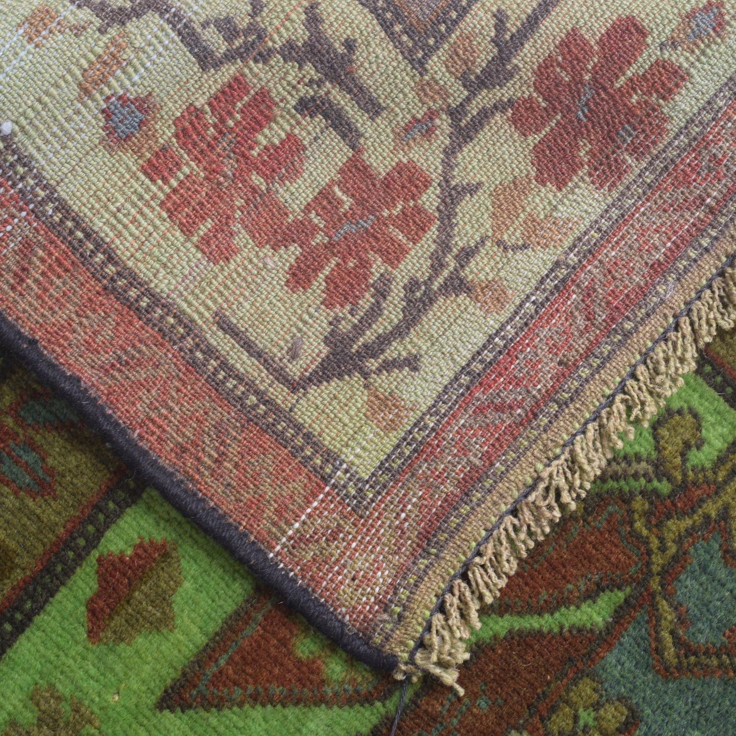 Overdyed Area Rug Handmade Green Geometric 4x6 ft